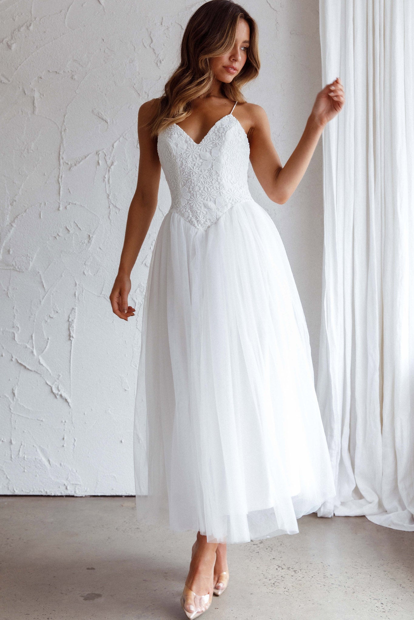 Novoli Floral Embroidery Midi Dress White by Selfie Leslie Australia