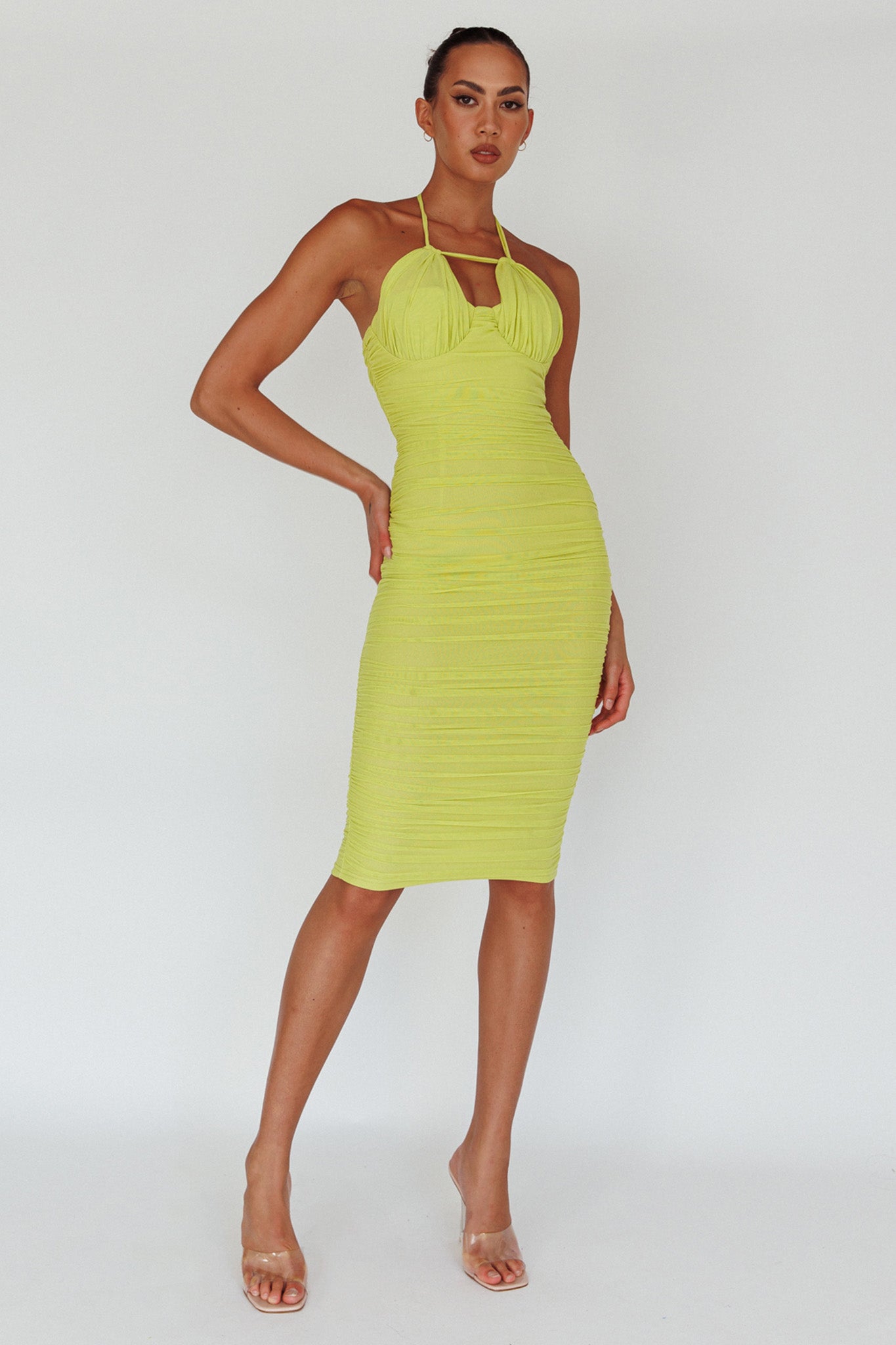 Maribella Halterneck Midi Dress Lime by Selfie Leslie Australia