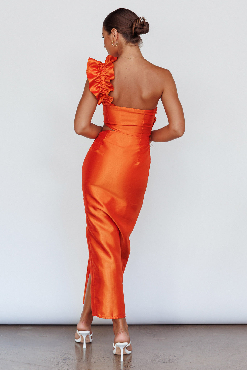 NY Moment Wide Ruffle Shoulder Dress Orange by Selfie Leslie Australia