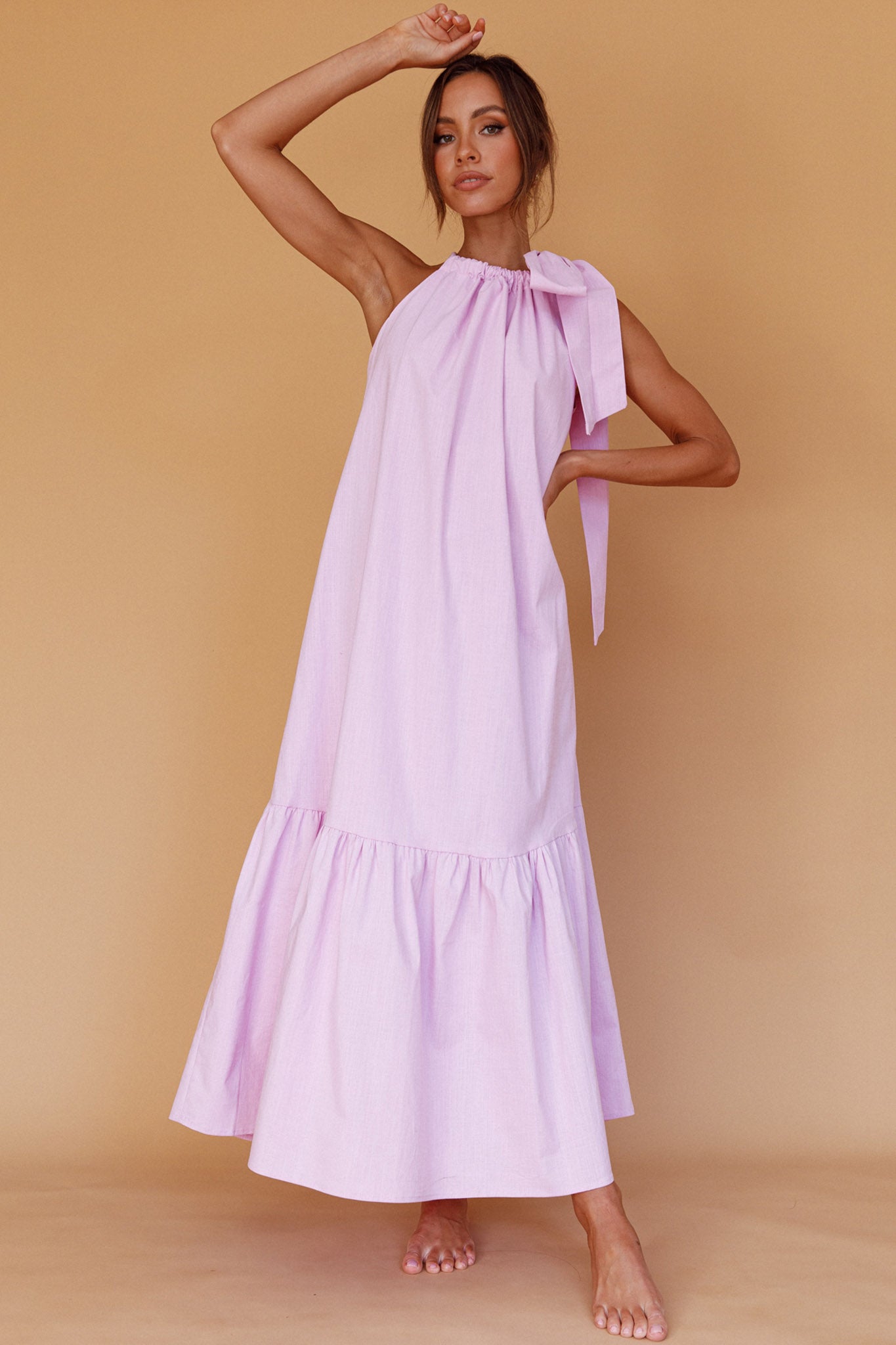 Cruise Shoulder Tie Maxi Dress Lilac by Selfie Leslie Australia
