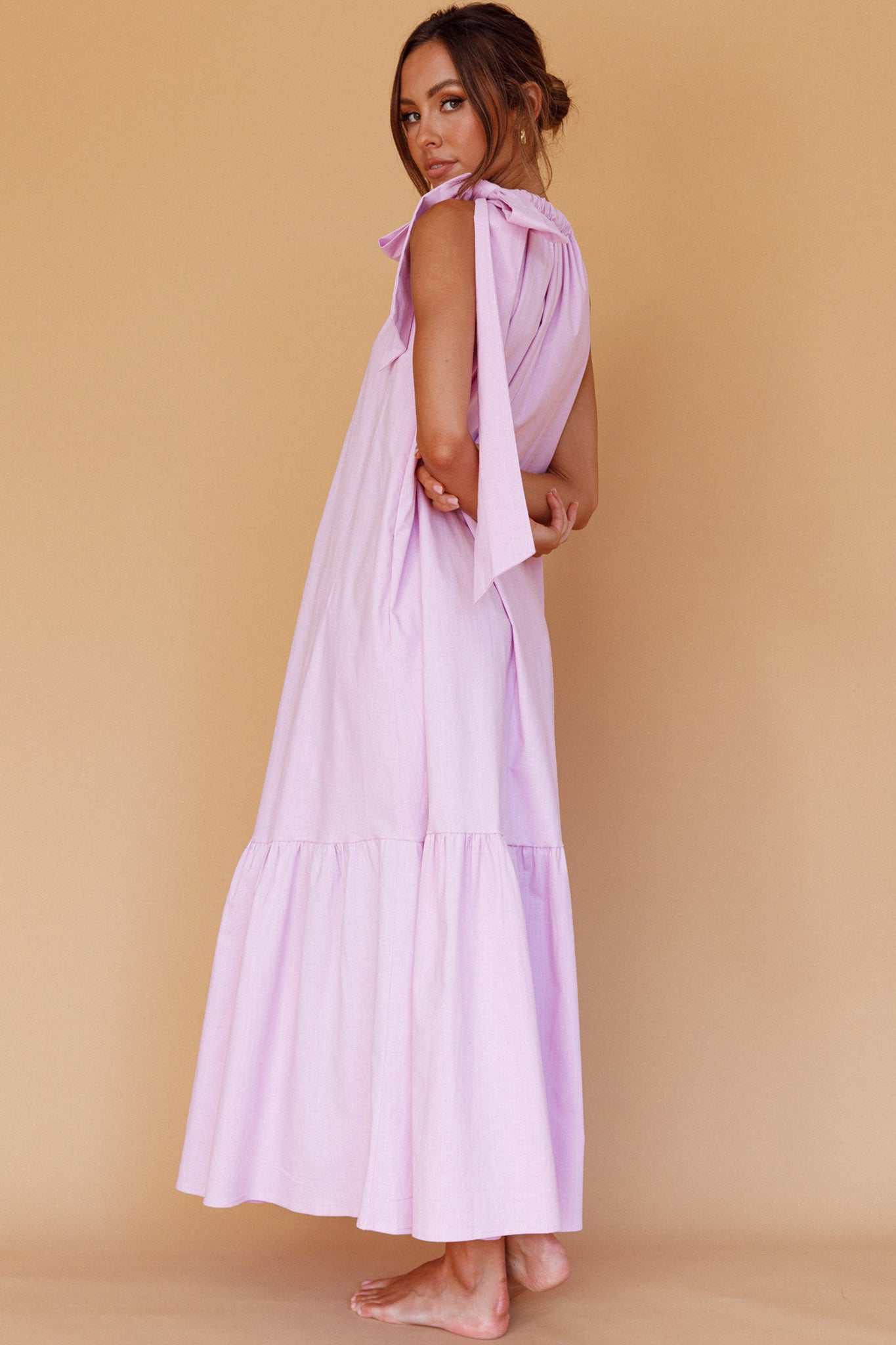 Cruise Shoulder Tie Maxi Dress Lilac by Selfie Leslie Australia