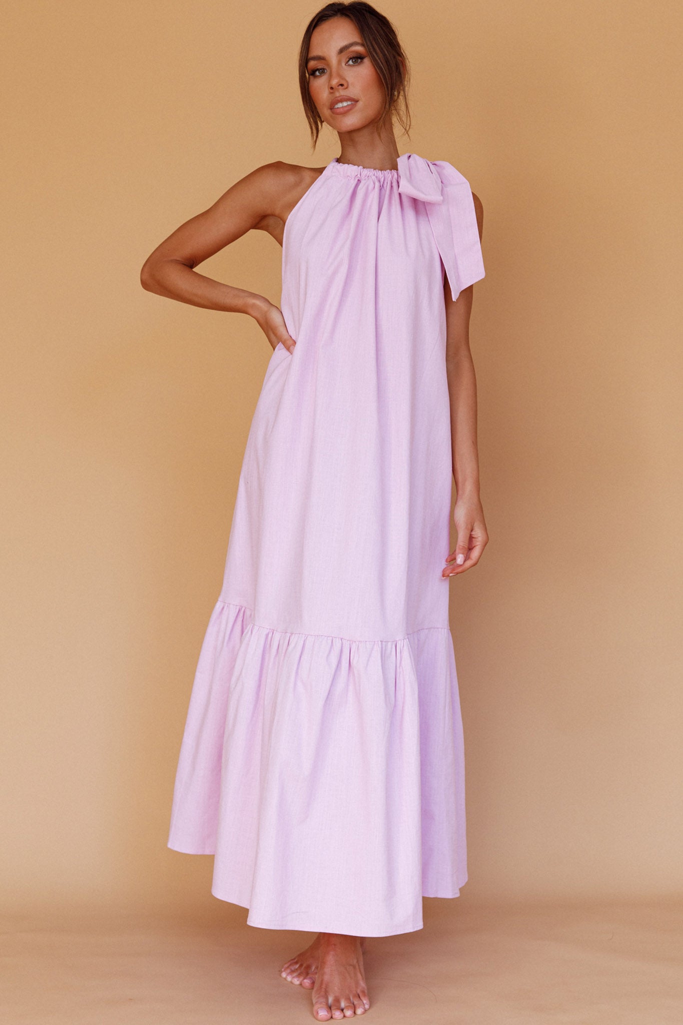 Cruise Shoulder Tie Maxi Dress Lilac by Selfie Leslie Australia
