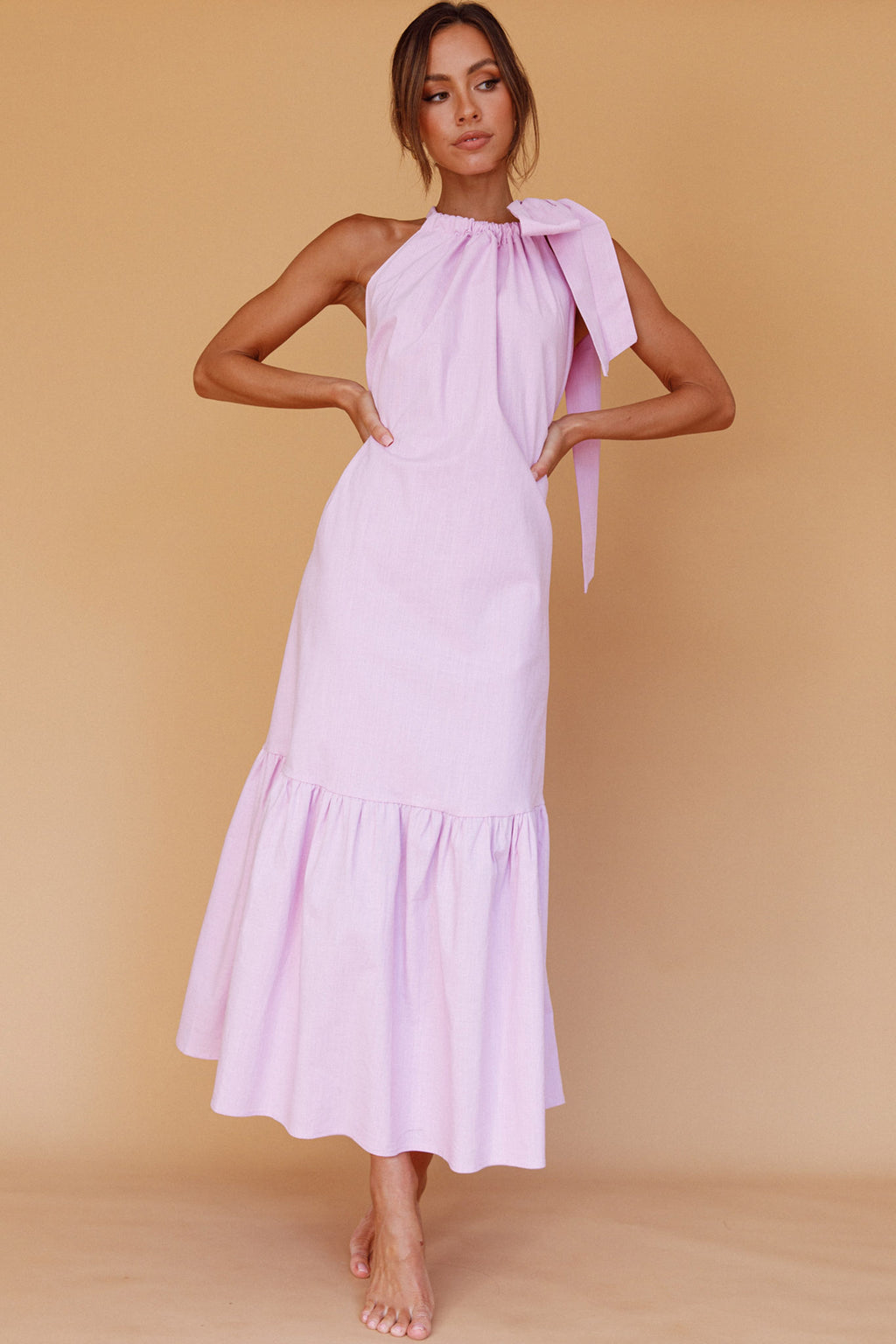 Cruise Shoulder Tie Maxi Dress Lilac by Selfie Leslie Australia
