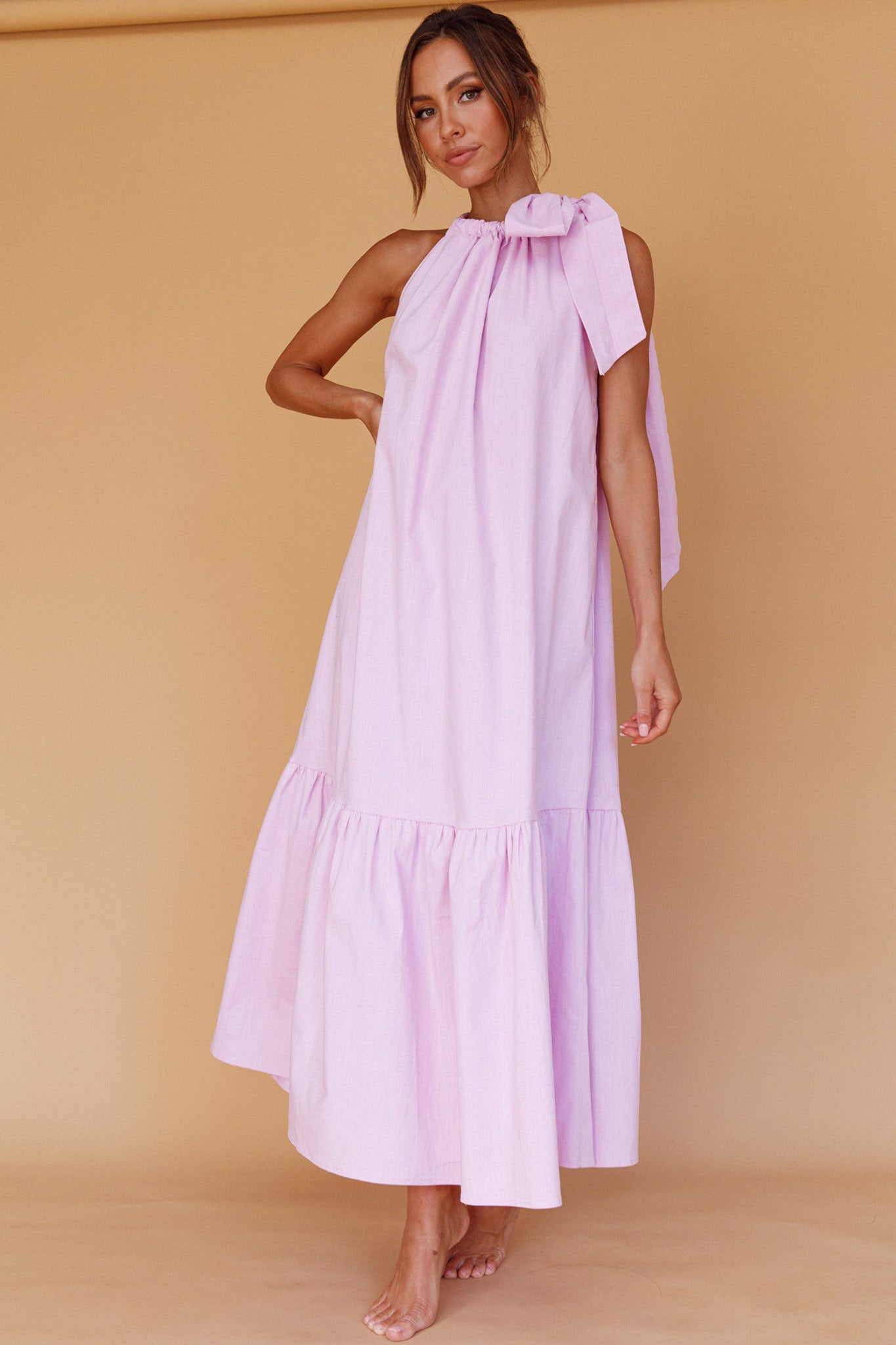 Cruise Shoulder Tie Maxi Dress Lilac by Selfie Leslie Australia
