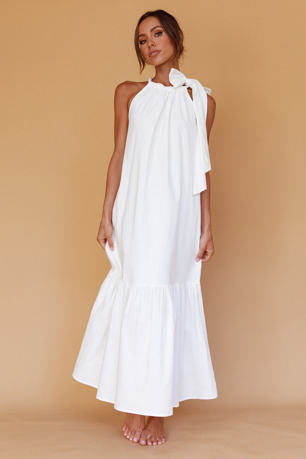Cruise Shoulder Tie Maxi Dress White by Selfie Leslie Australia
