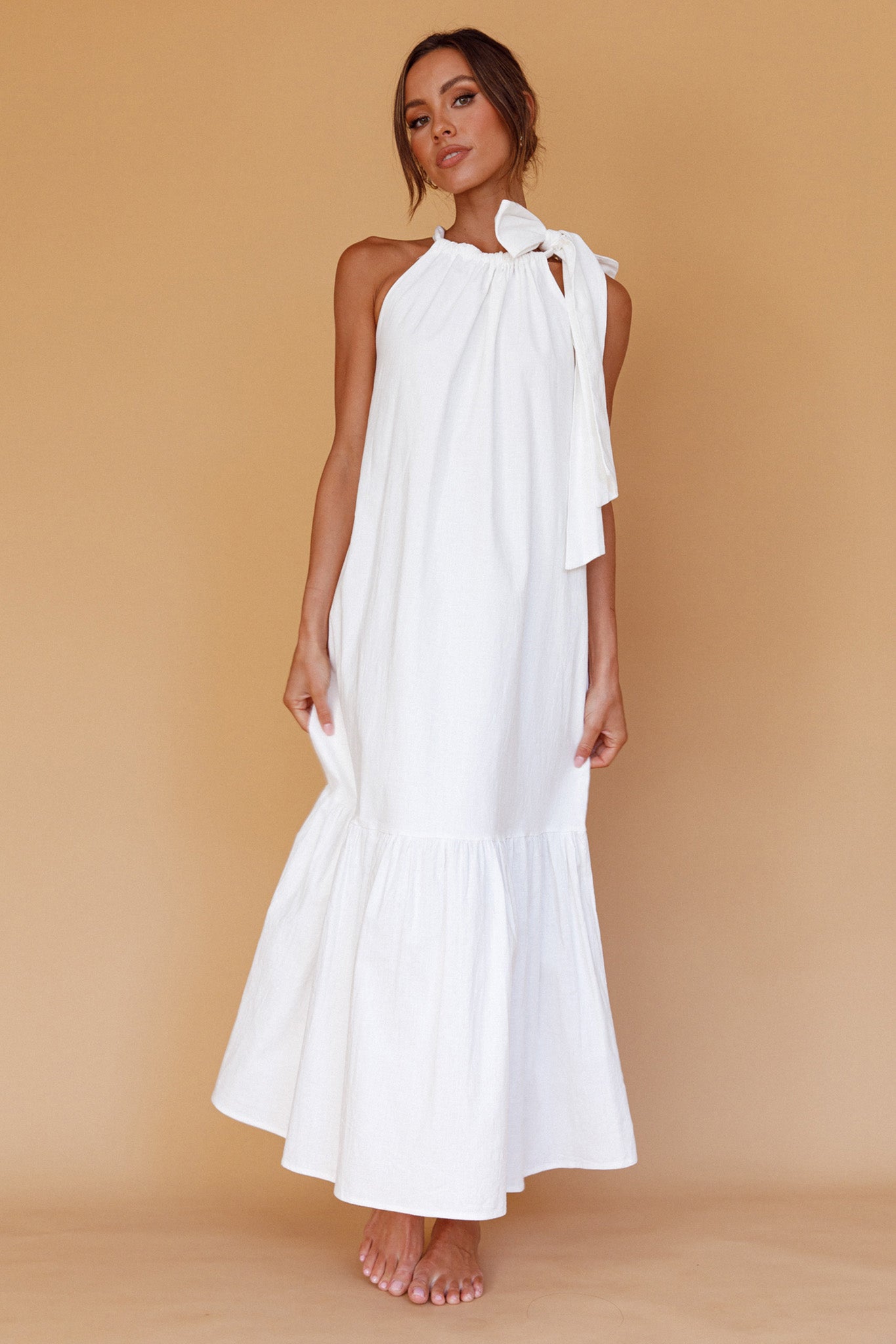 Cruise Shoulder Tie Maxi Dress White by Selfie Leslie Australia