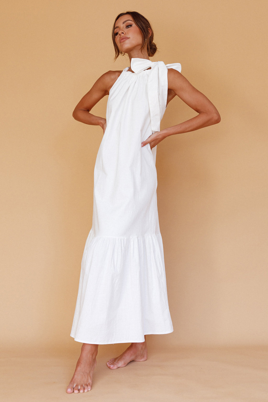 Cruise Shoulder Tie Maxi Dress White by Selfie Leslie Australia