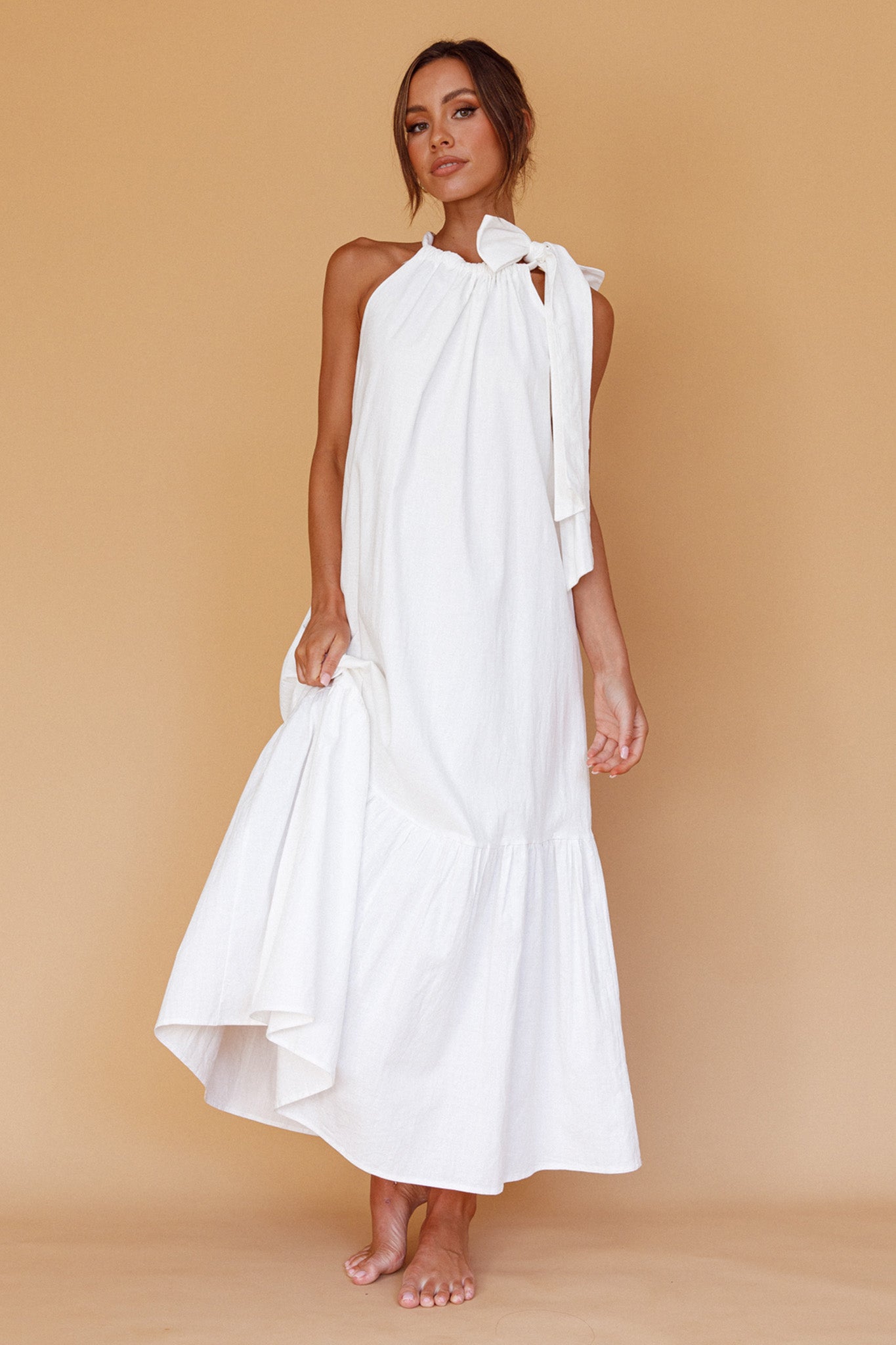 Cruise Shoulder Tie Maxi Dress White by Selfie Leslie Australia