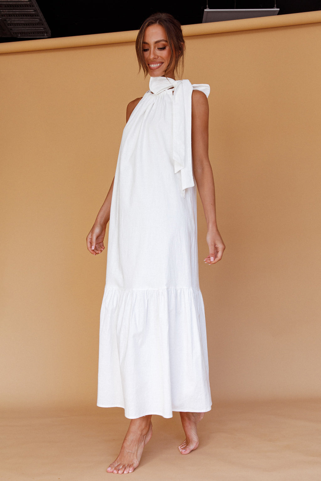 Cruise Shoulder Tie Maxi Dress White by Selfie Leslie Australia