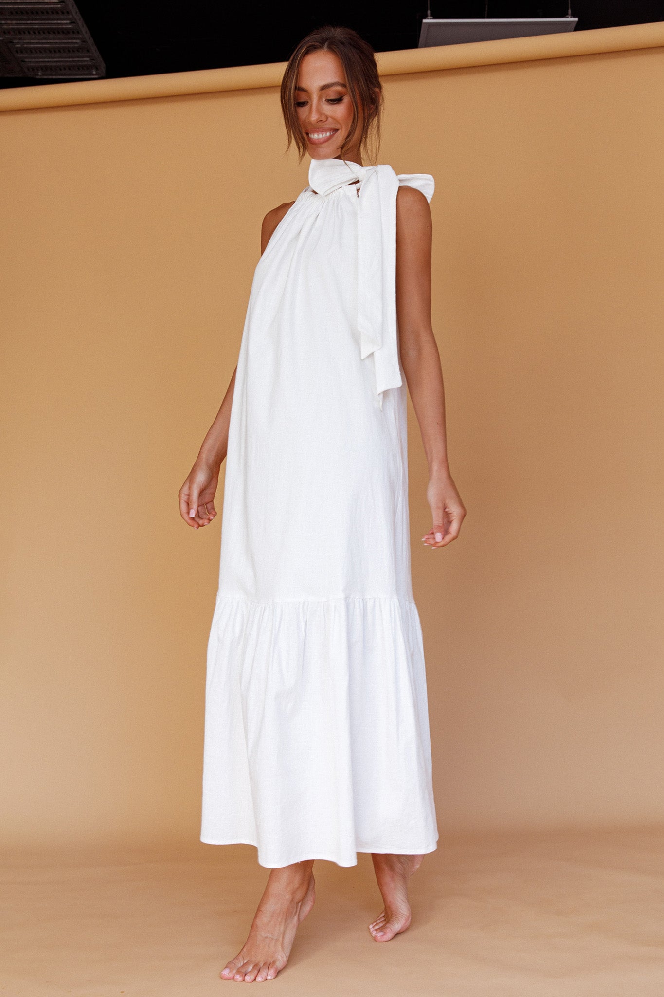 Cruise Shoulder Tie Maxi Dress White by Selfie Leslie Australia