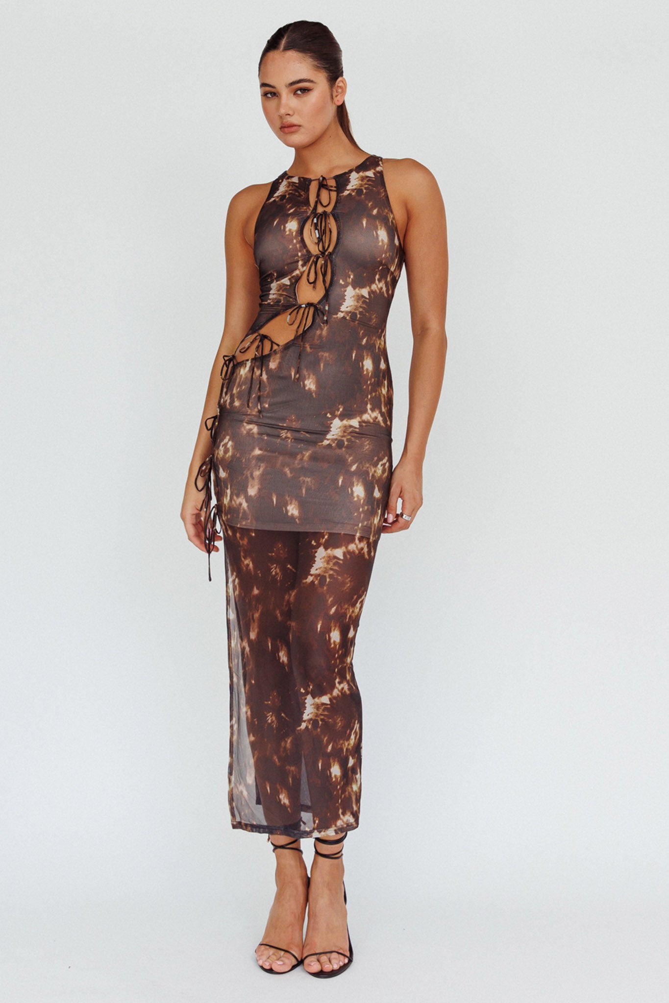 Mira Tied Keyhole Maxi Dress Brown by Selfie Leslie Australia
