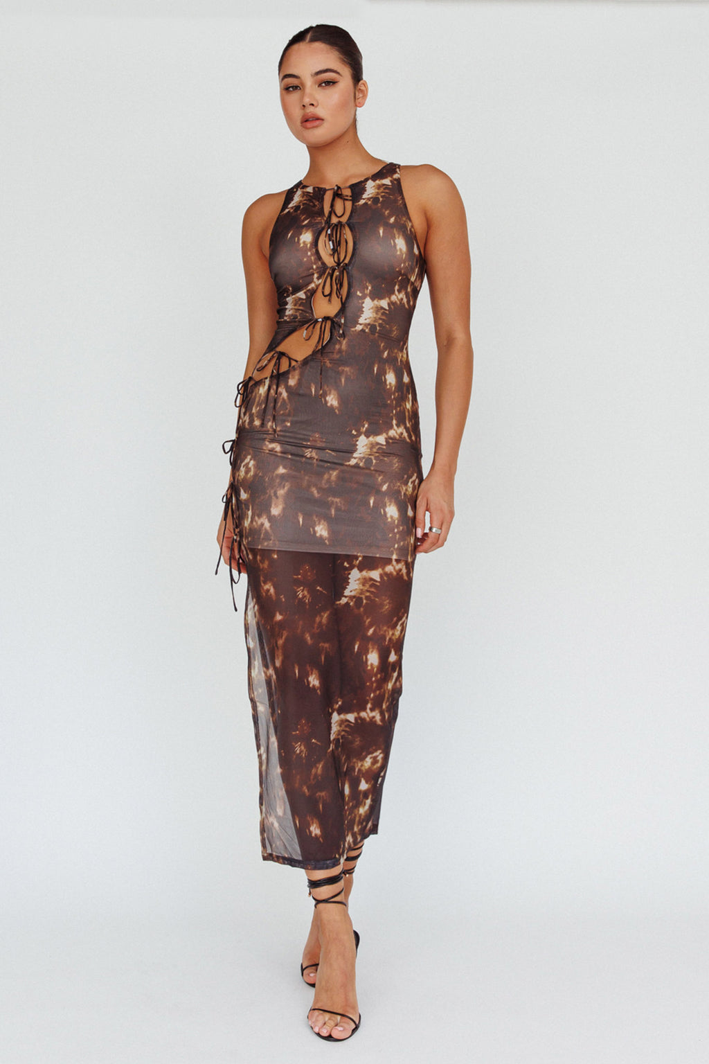 Mira Tied Keyhole Maxi Dress Brown by Selfie Leslie Australia