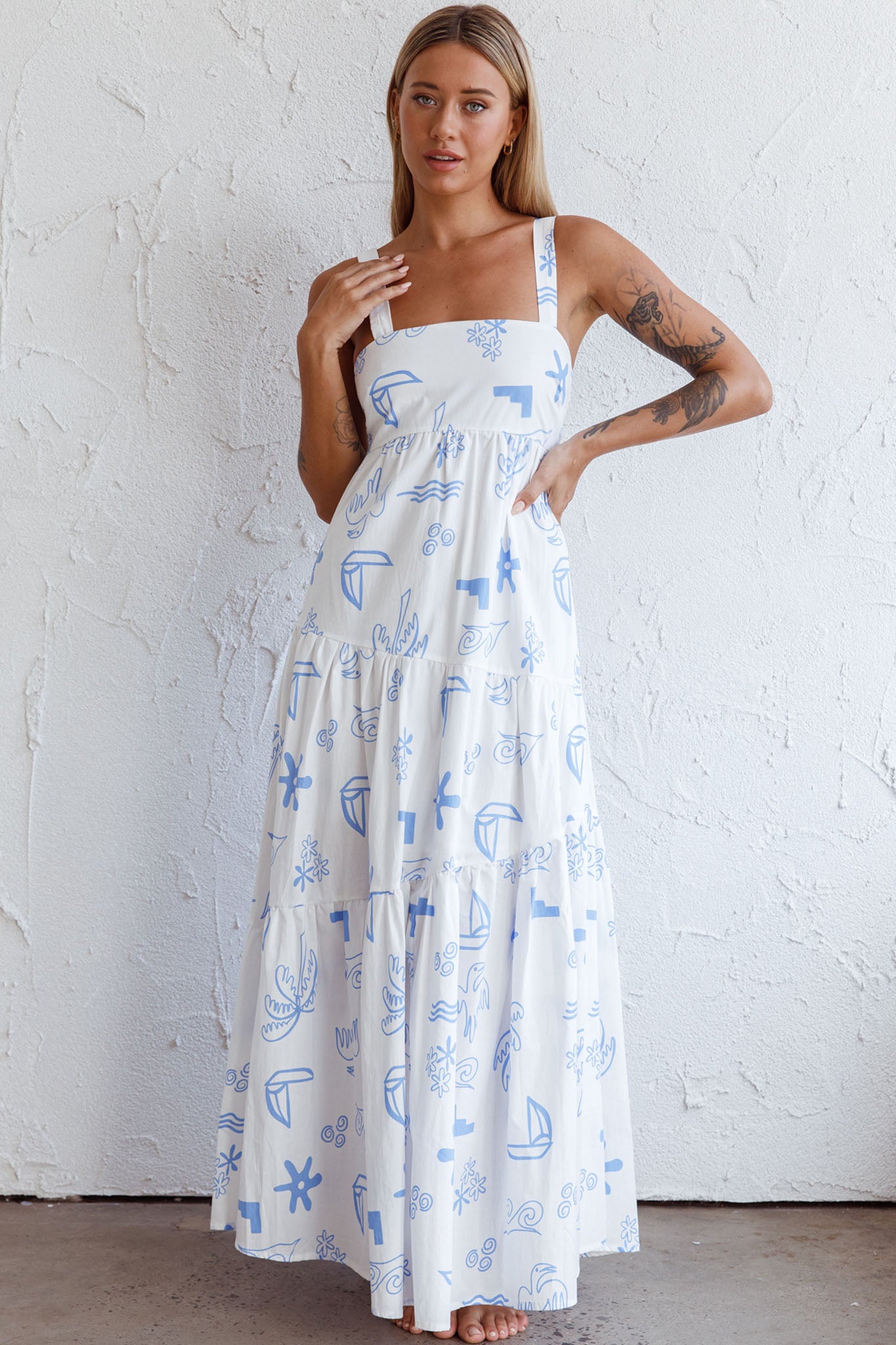 Indianna Square Neckline Maxi Dress Printed White by Selfie Leslie Australia