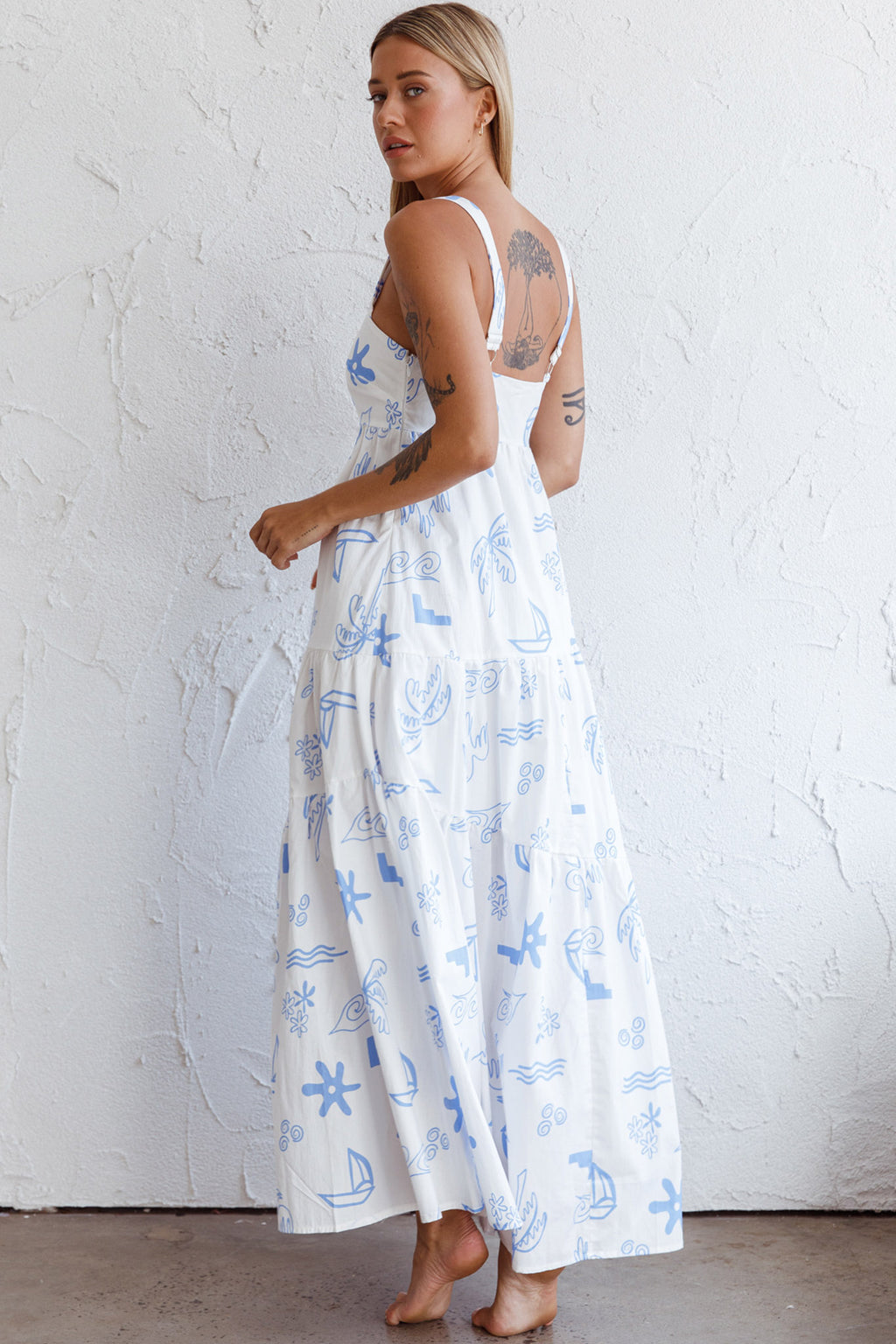 Indianna Square Neckline Maxi Dress Printed White by Selfie Leslie Australia