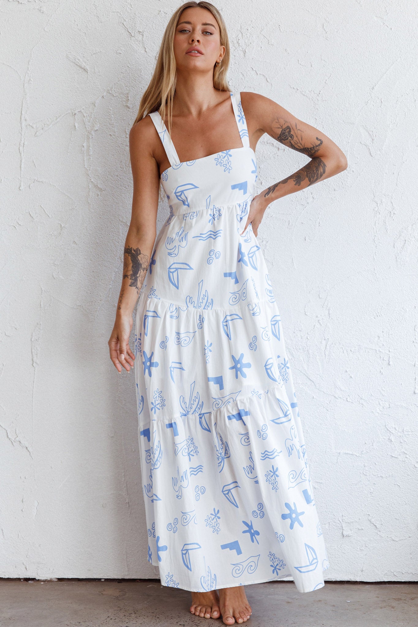 Indianna Square Neckline Maxi Dress Printed White by Selfie Leslie Australia