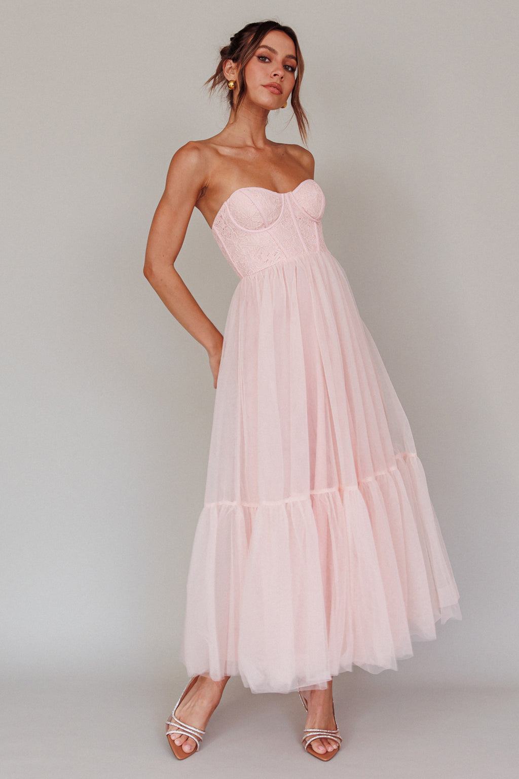 Dancing With Me Sweetheart Tulle Midi Dress Pink by Selfie Leslie Australia
