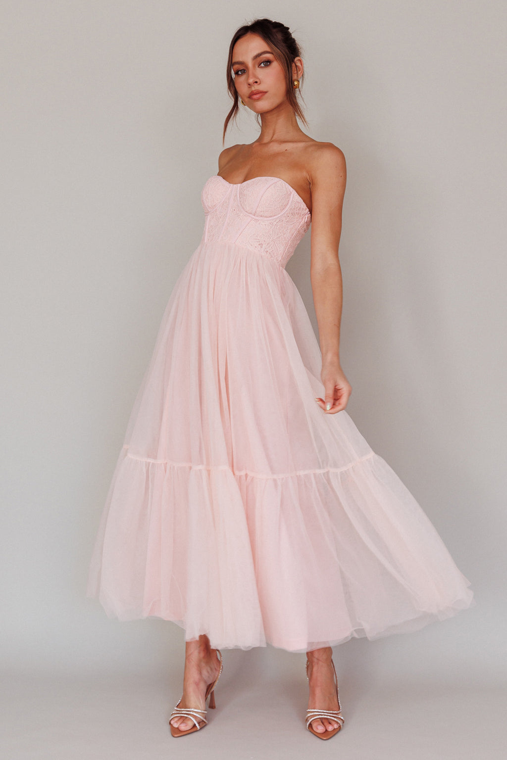 Dancing With Me Sweetheart Tulle Midi Dress Pink by Selfie Leslie Australia