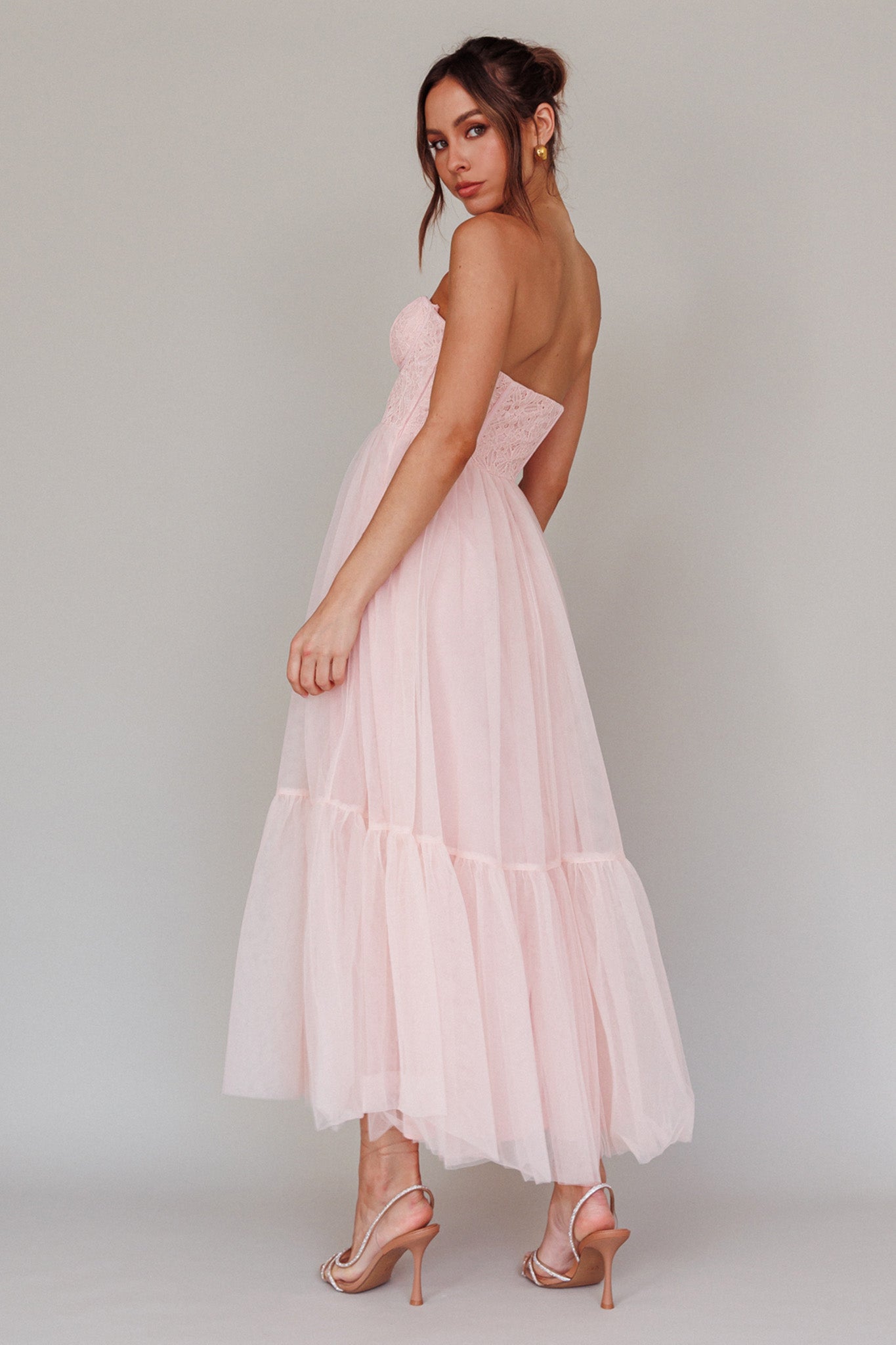 Dancing With Me Sweetheart Tulle Midi Dress Pink by Selfie Leslie Australia