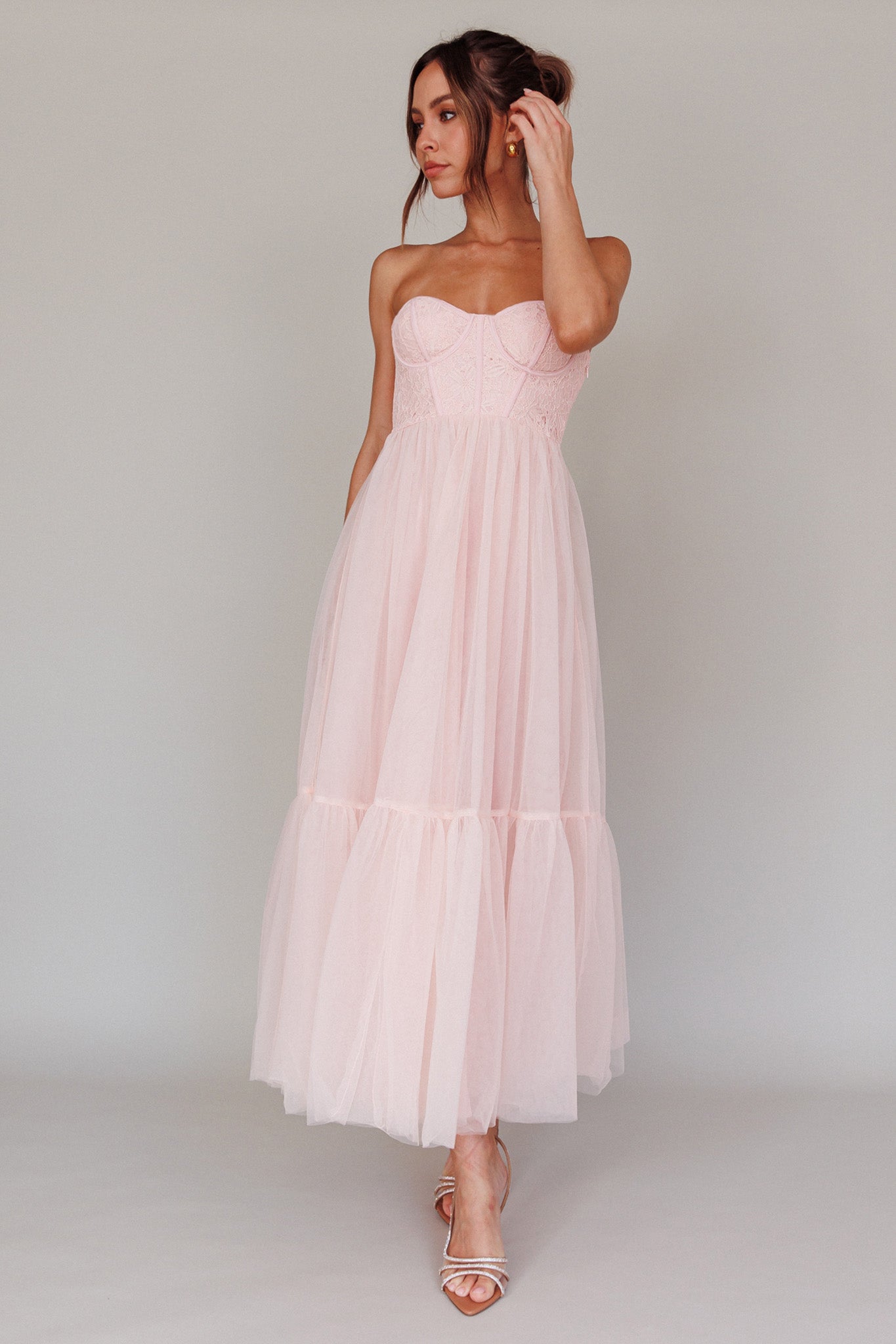 Dancing With Me Sweetheart Tulle Midi Dress Pink by Selfie Leslie Australia