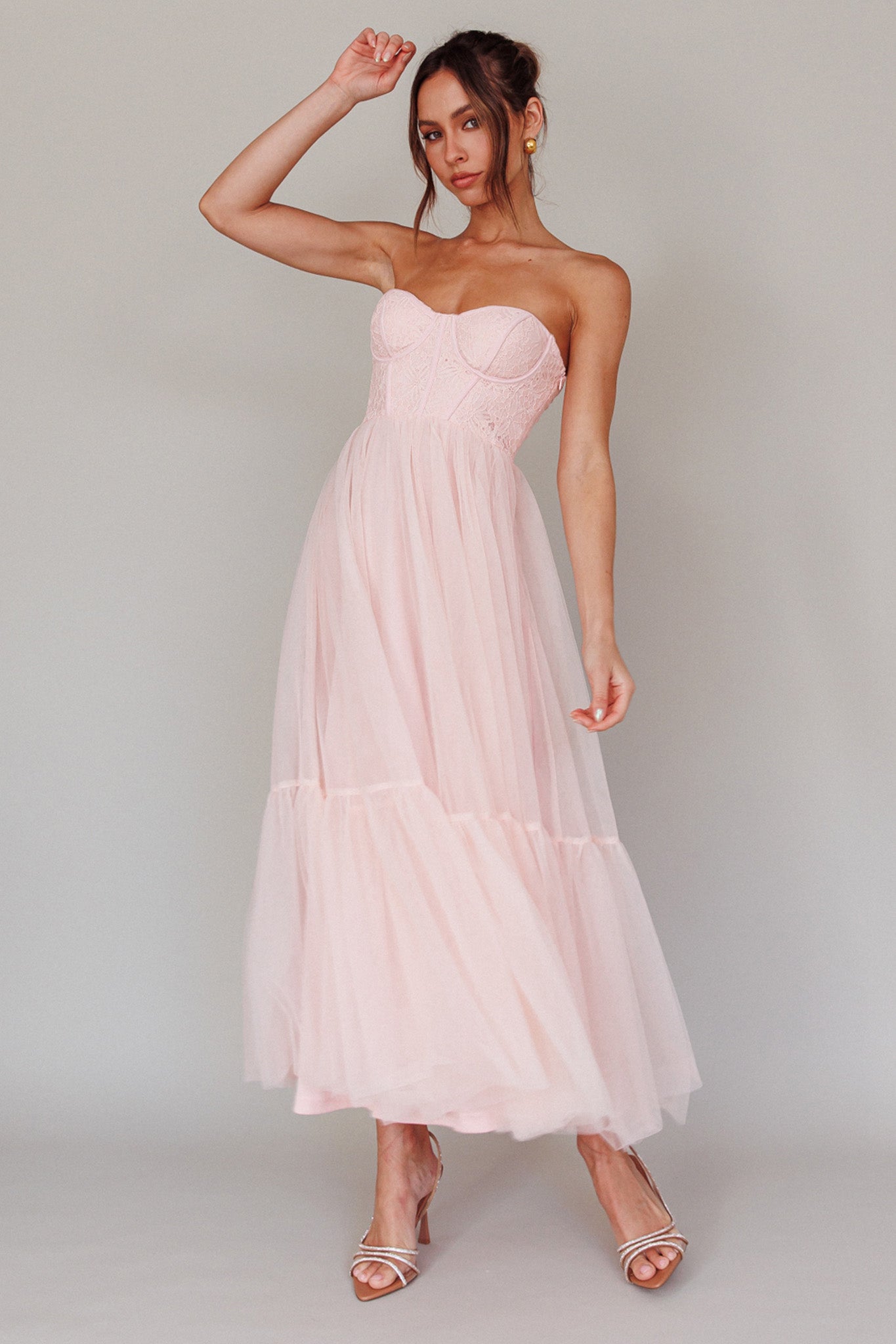 Dancing With Me Sweetheart Tulle Midi Dress Pink by Selfie Leslie Australia