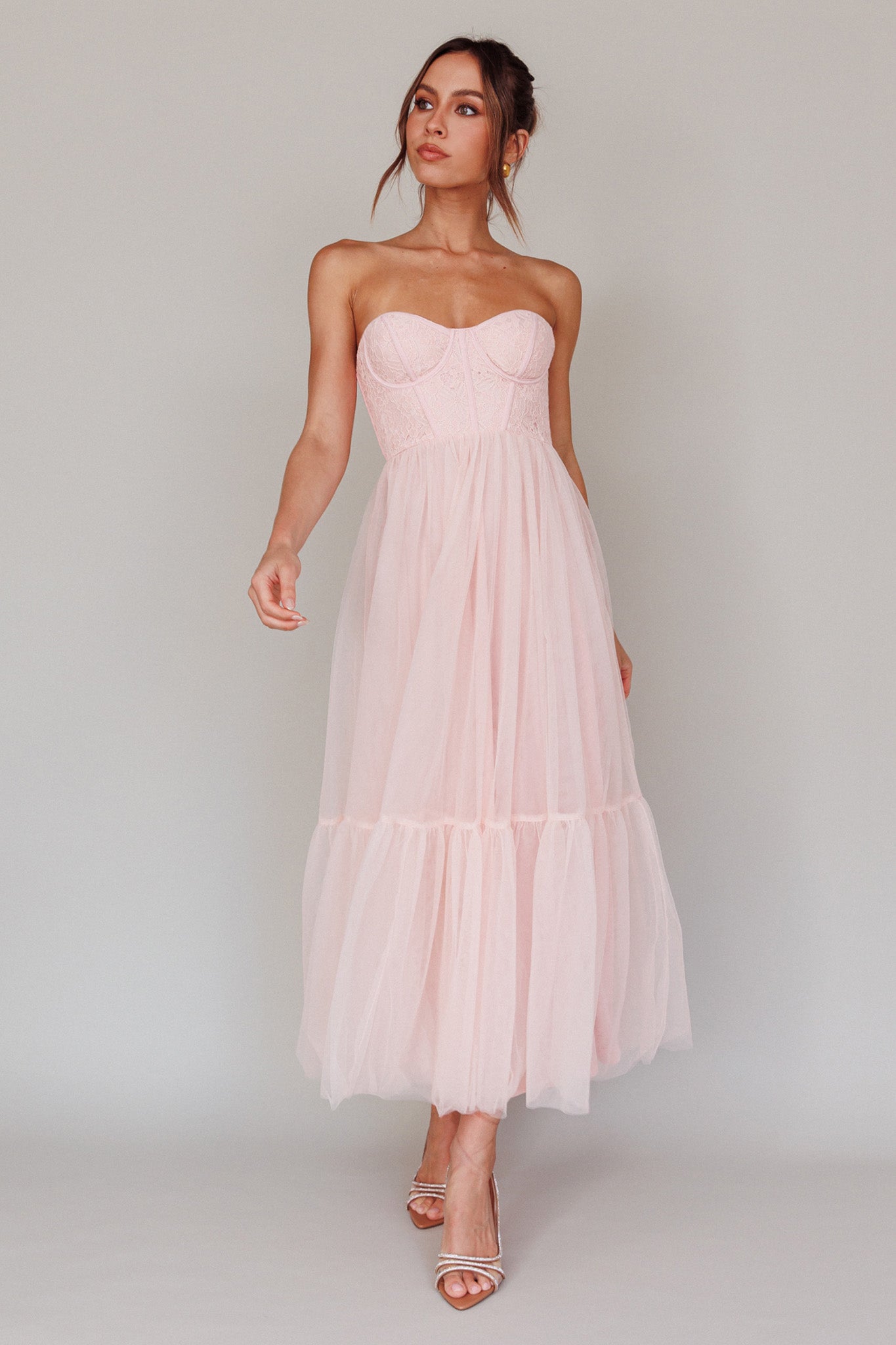 Dancing With Me Sweetheart Tulle Midi Dress Pink by Selfie Leslie Australia