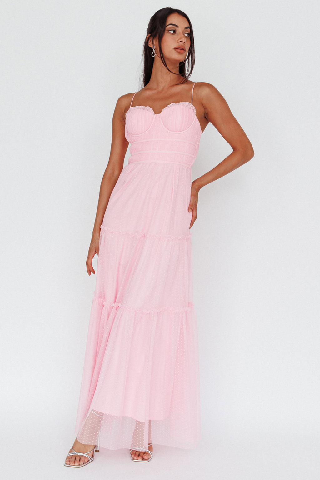 Calla Sweetheart Neckline Hail Spot Midi Dress Pink by Selfie Leslie Australia