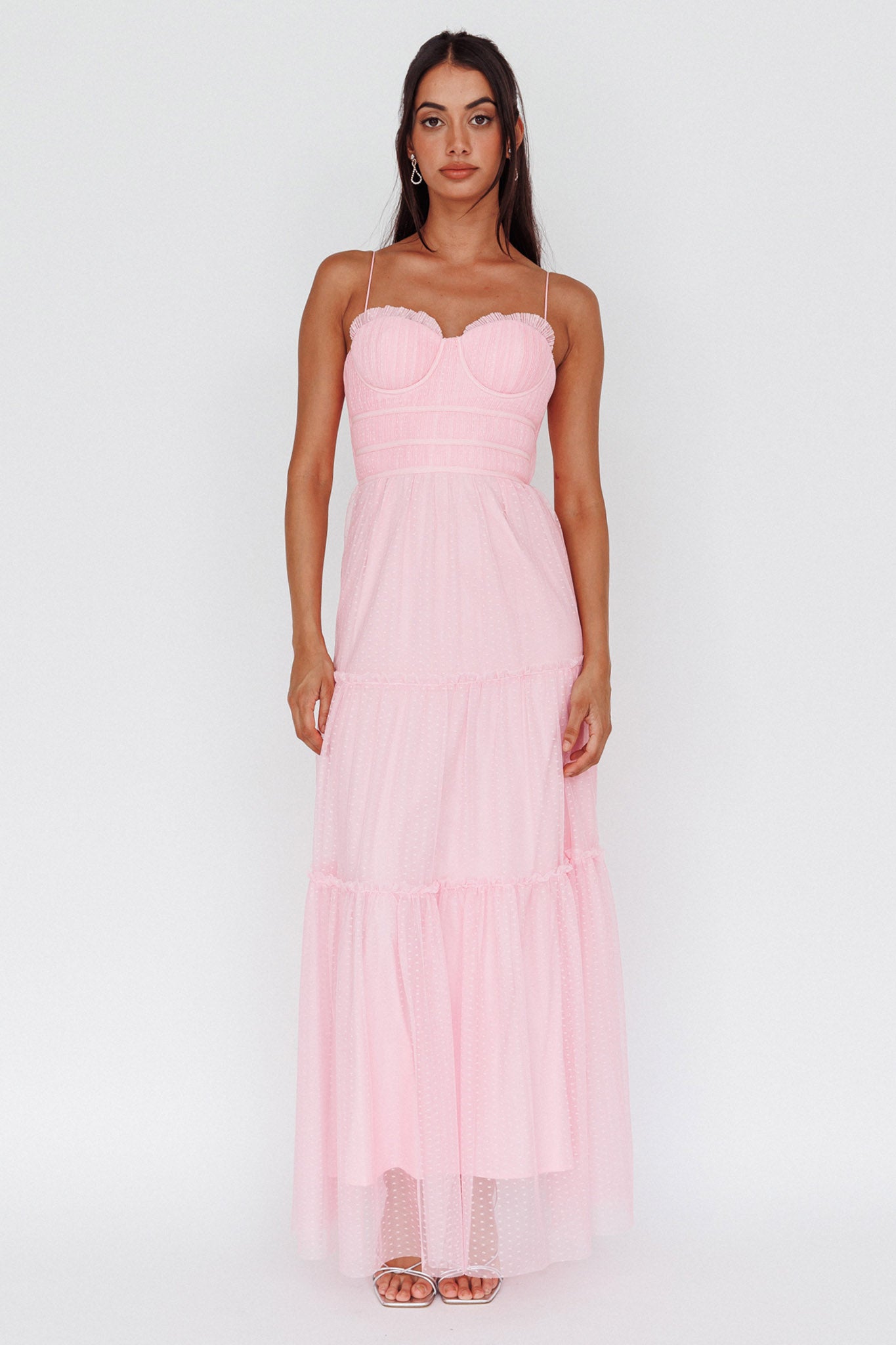 Calla Sweetheart Neckline Hail Spot Midi Dress Pink by Selfie Leslie Australia