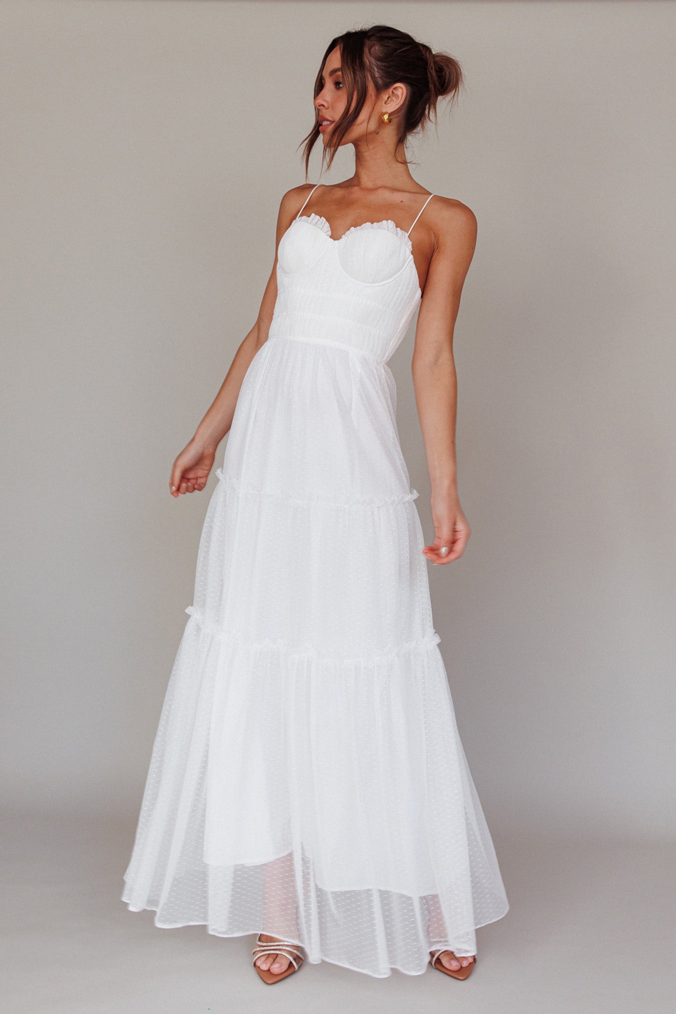 Calla Sweetheart Neckline Hail Spot Midi Dress White by Selfie Leslie Australia