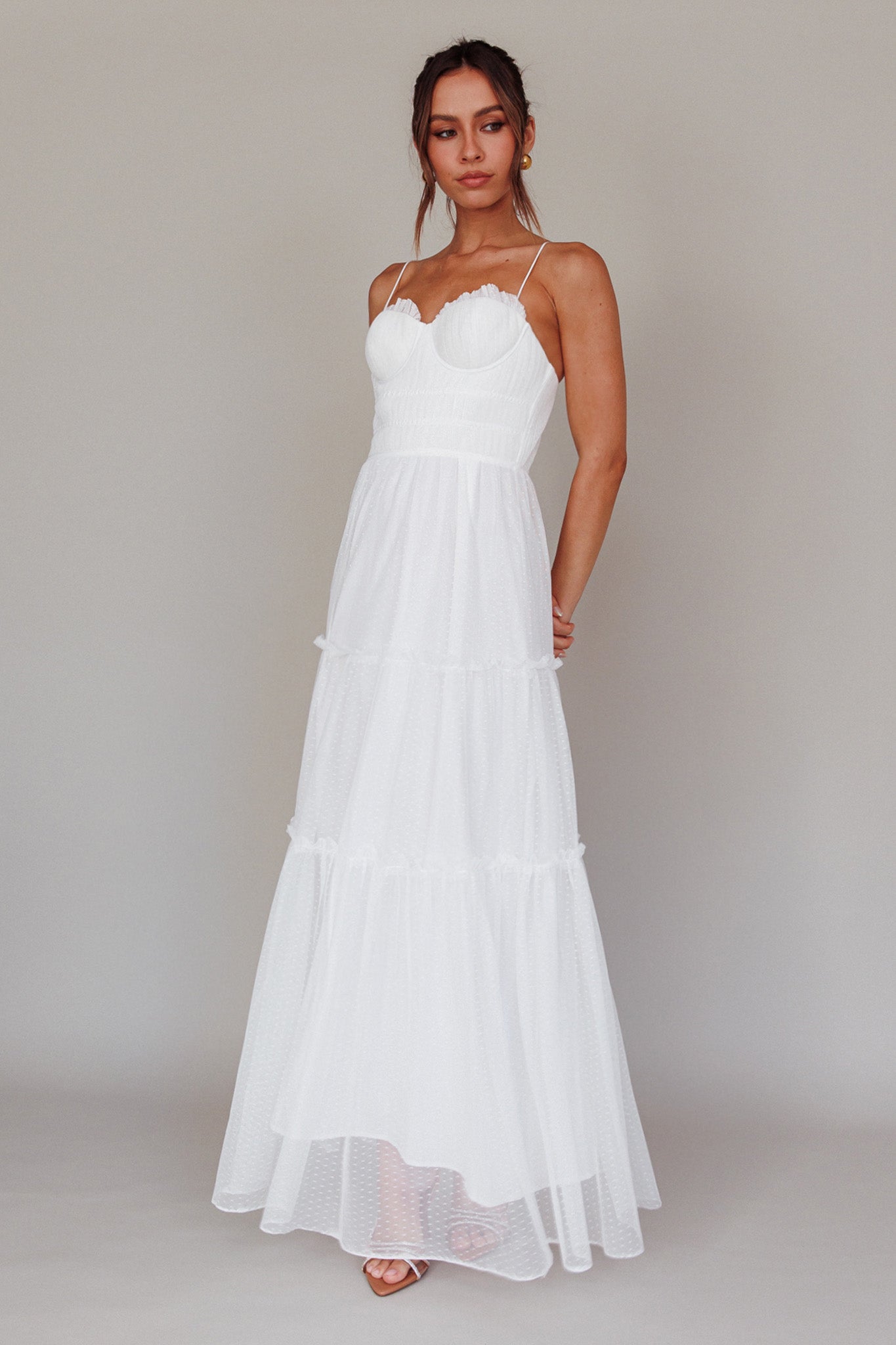 Calla Sweetheart Neckline Hail Spot Midi Dress White by Selfie Leslie Australia