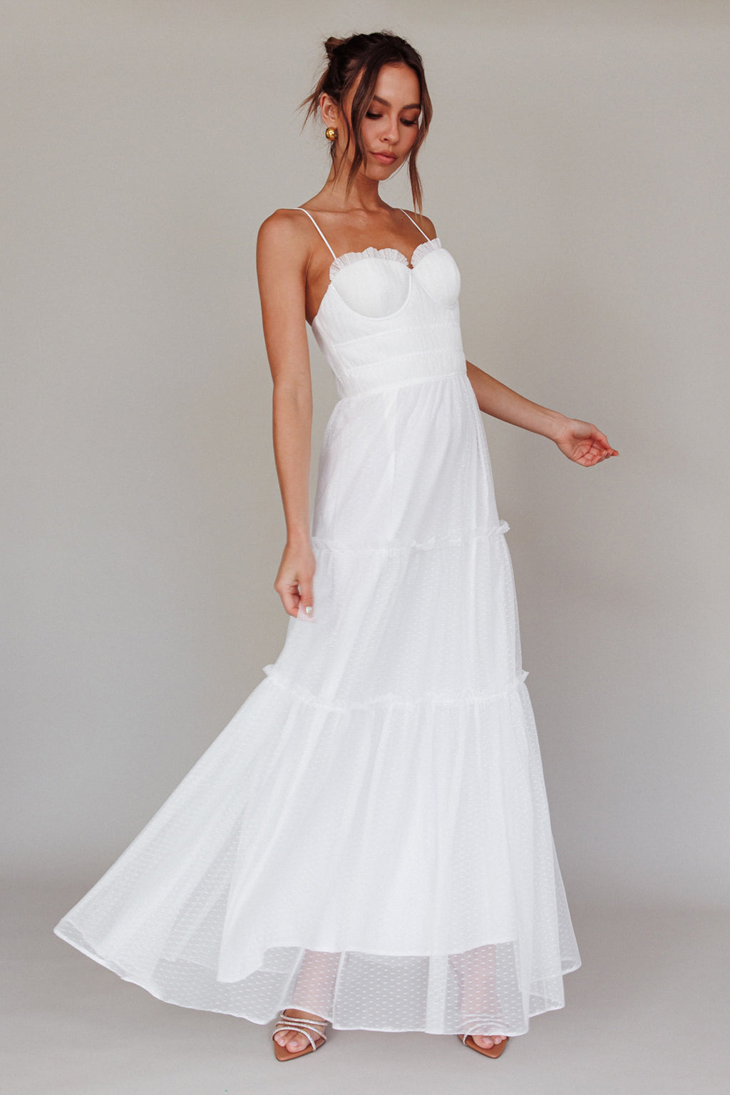 Calla Sweetheart Neckline Hail Spot Midi Dress White by Selfie Leslie Australia