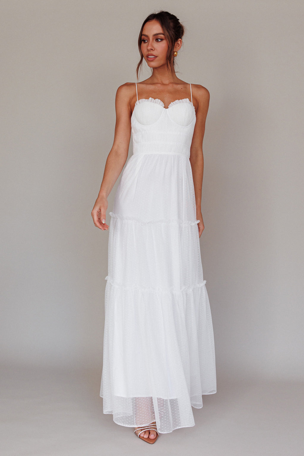 Calla Sweetheart Neckline Hail Spot Midi Dress White by Selfie Leslie Australia