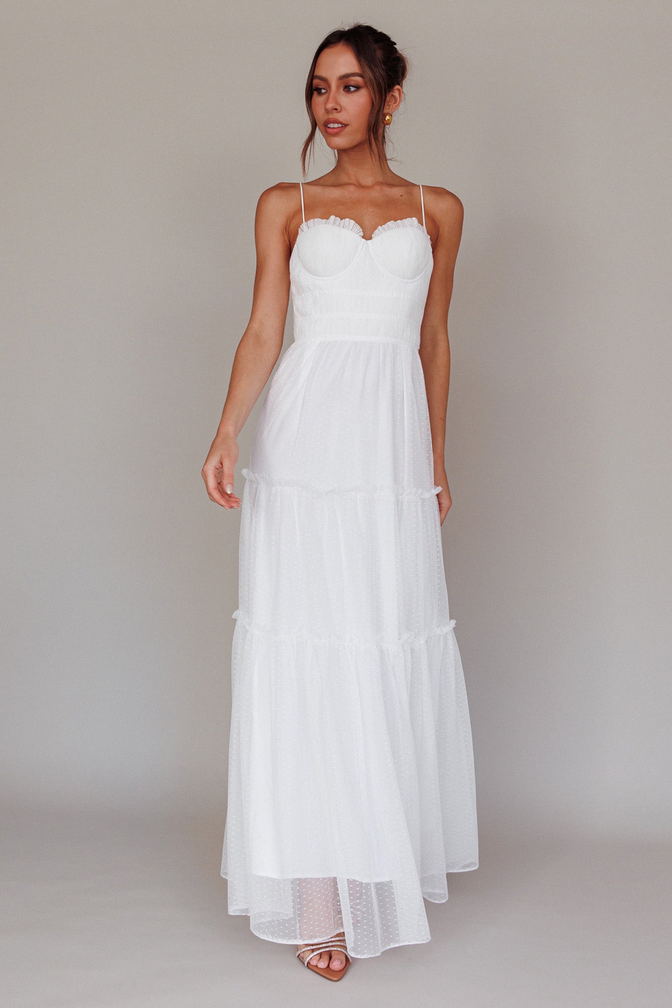 Calla Sweetheart Neckline Hail Spot Midi Dress White by Selfie Leslie Australia