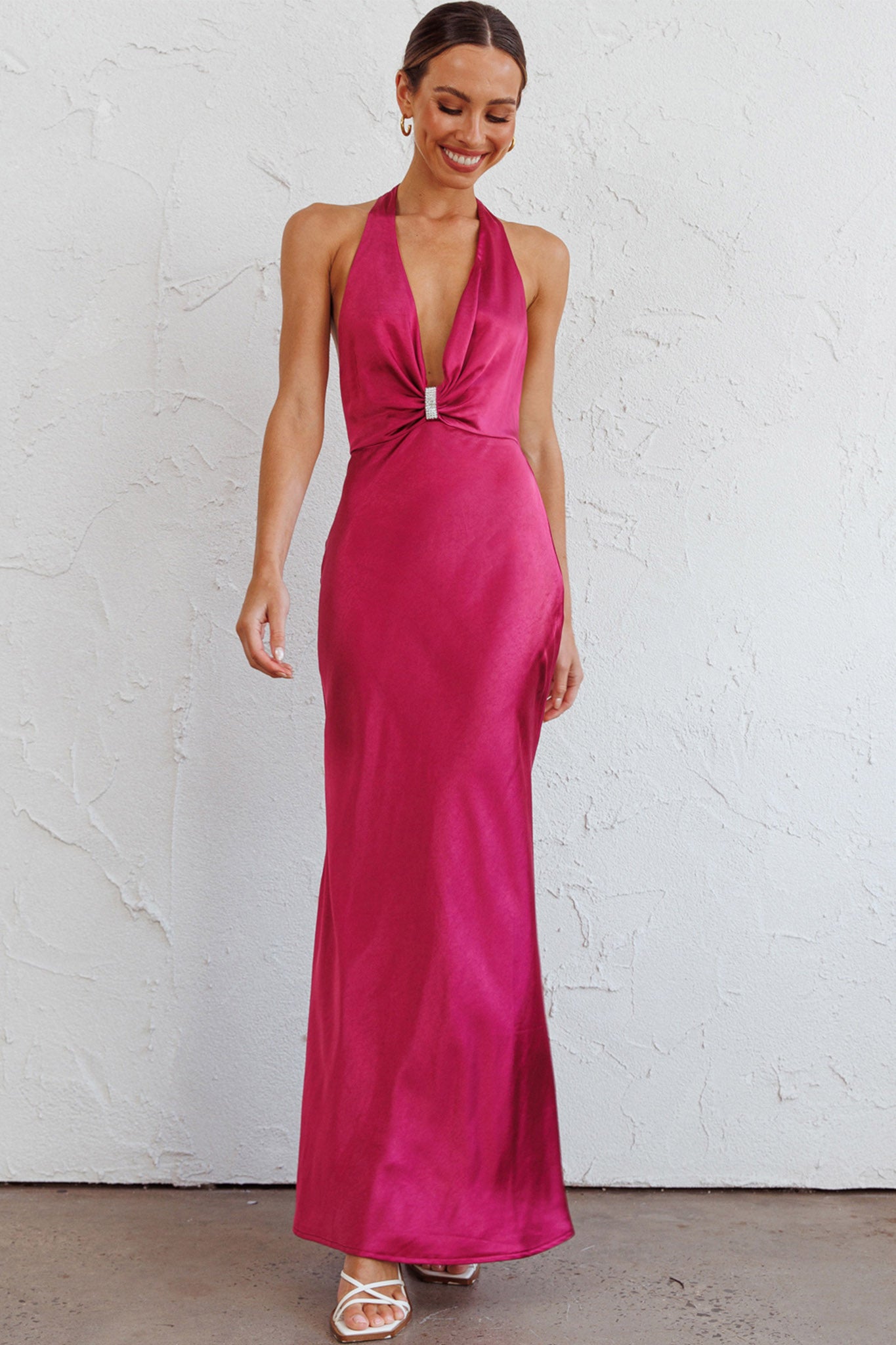 Oasis Diamante Halterneck Maxi Dress Fuchsia by Selfie Leslie Australia