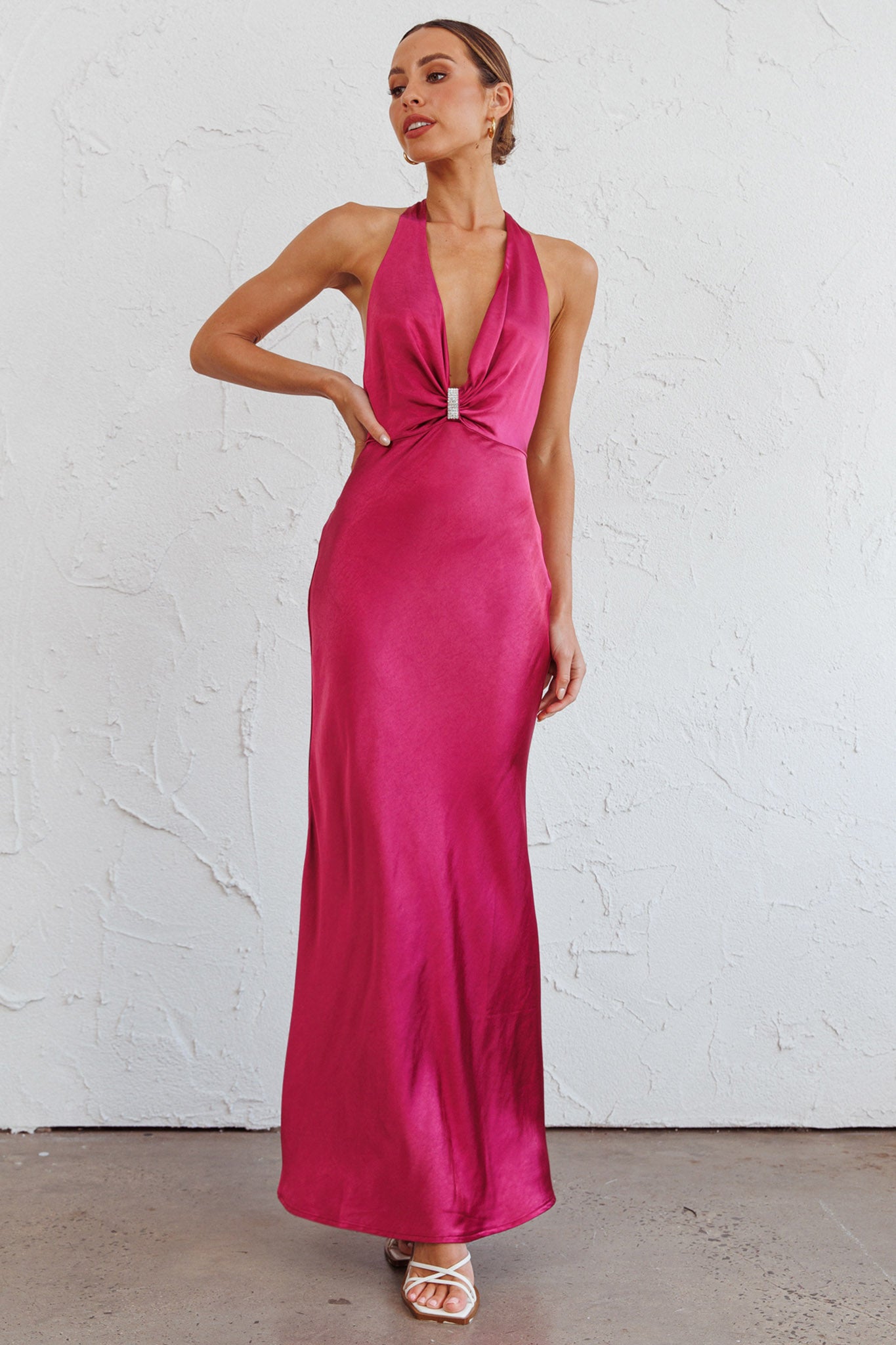 Oasis Diamante Halterneck Maxi Dress Fuchsia by Selfie Leslie Australia