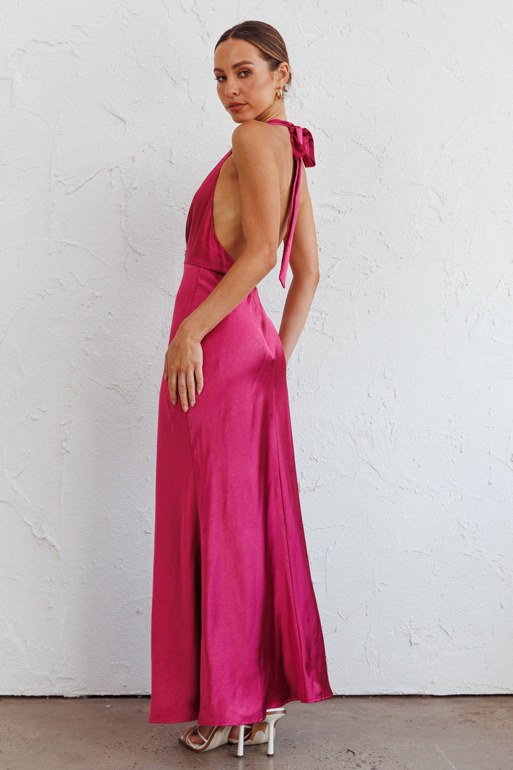 Oasis Diamante Halterneck Maxi Dress Fuchsia by Selfie Leslie Australia