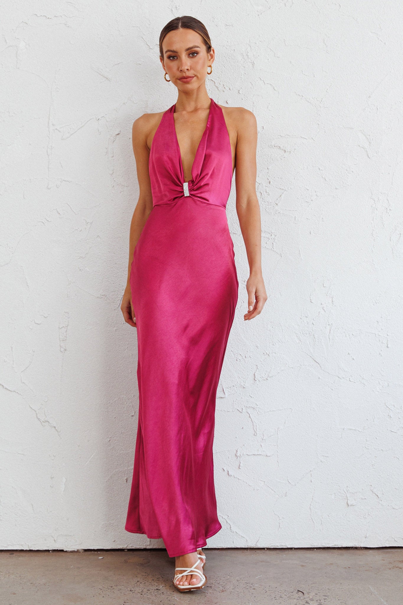 Oasis Diamante Halterneck Maxi Dress Fuchsia by Selfie Leslie Australia