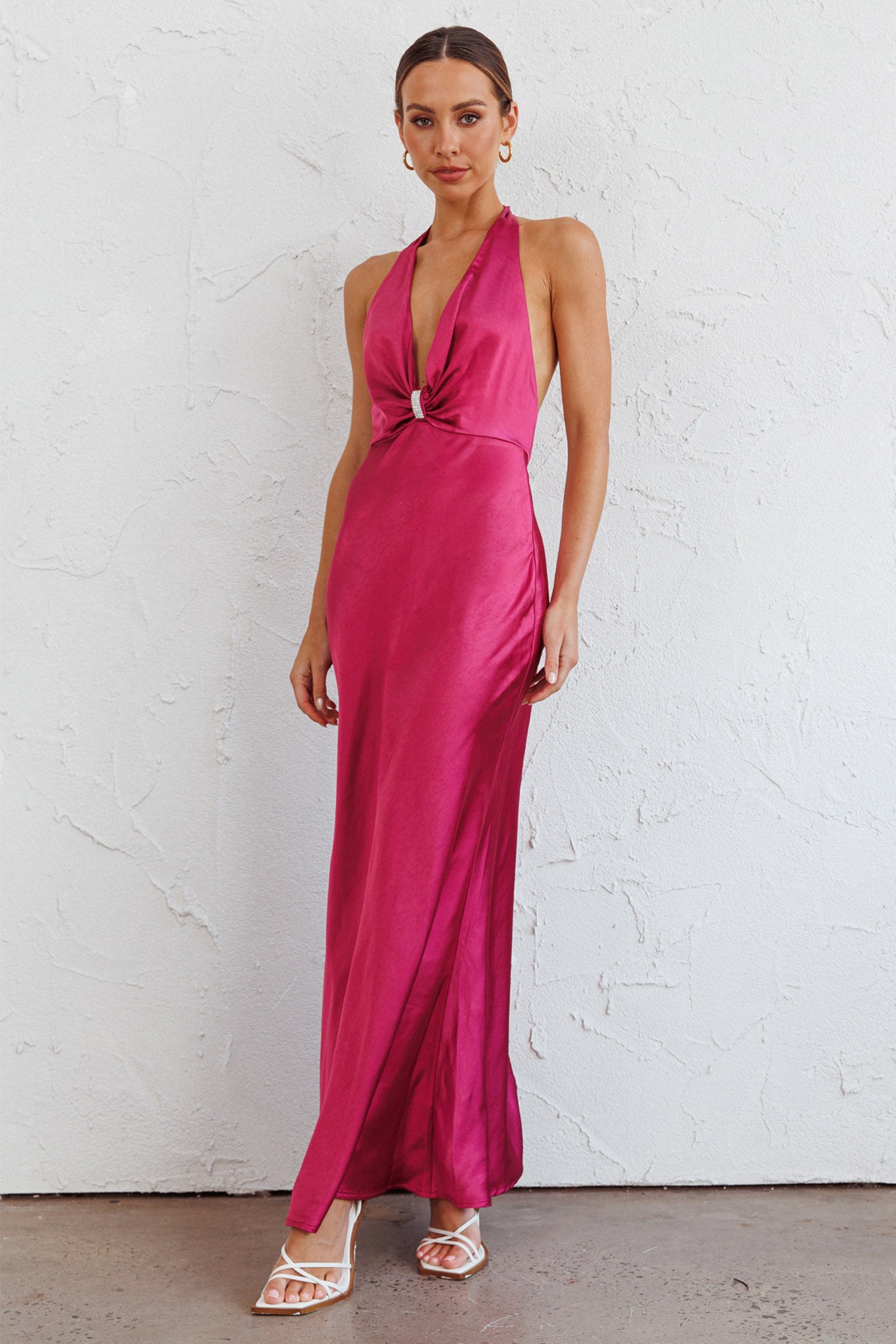 Oasis Diamante Halterneck Maxi Dress Fuchsia by Selfie Leslie Australia