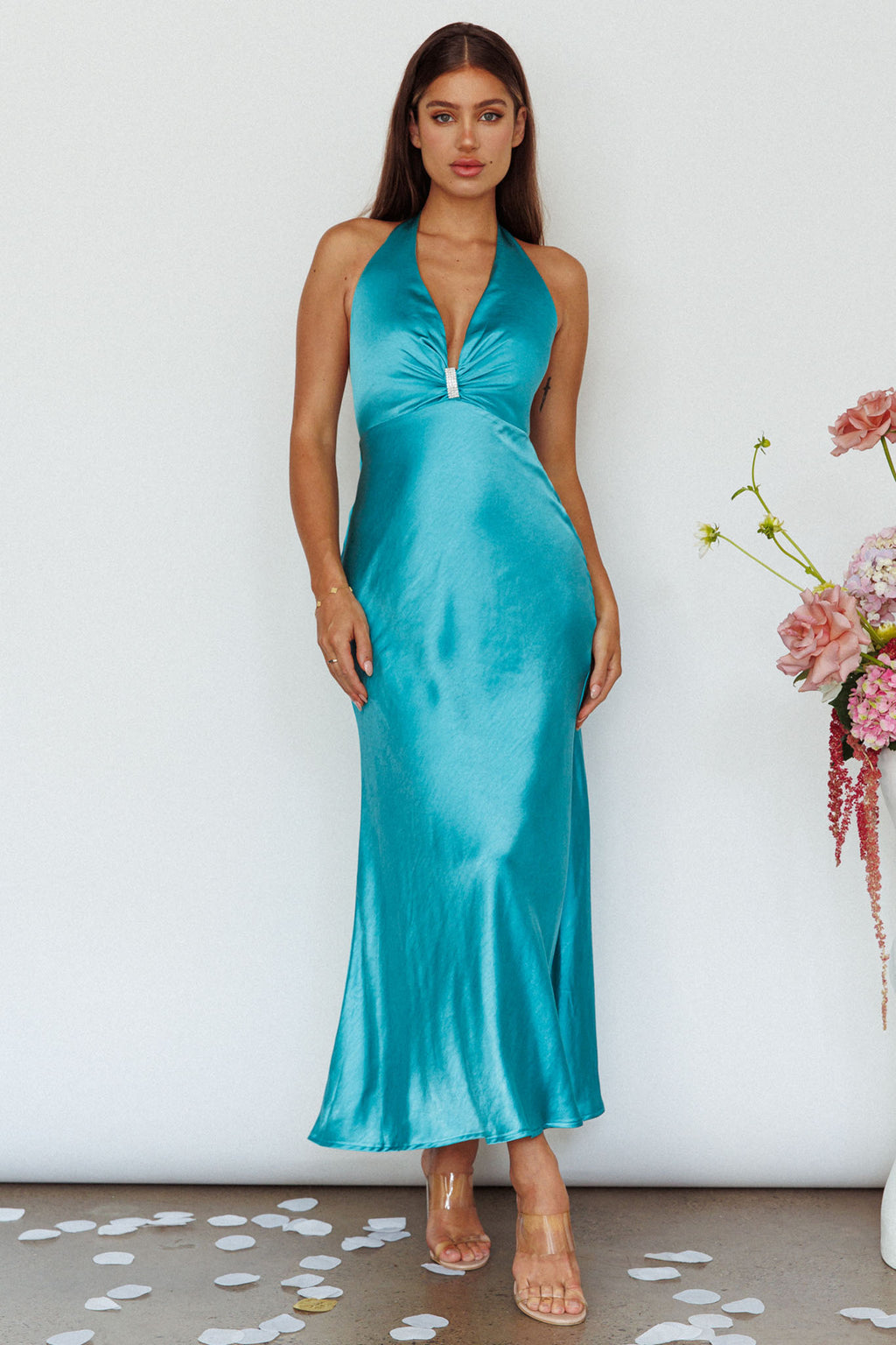 Oasis Diamante Halterneck Maxi Dress Turquoise | Selfie Leslie Australia