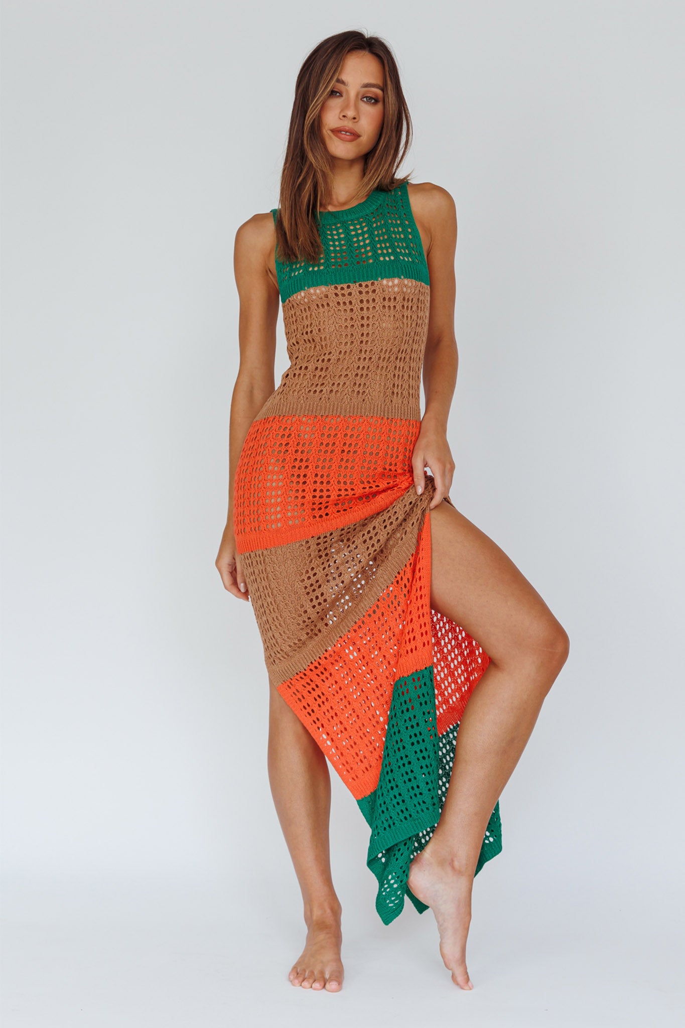 Wild Thing Crochet Maxi Dress Green by Selfie Leslie Australia