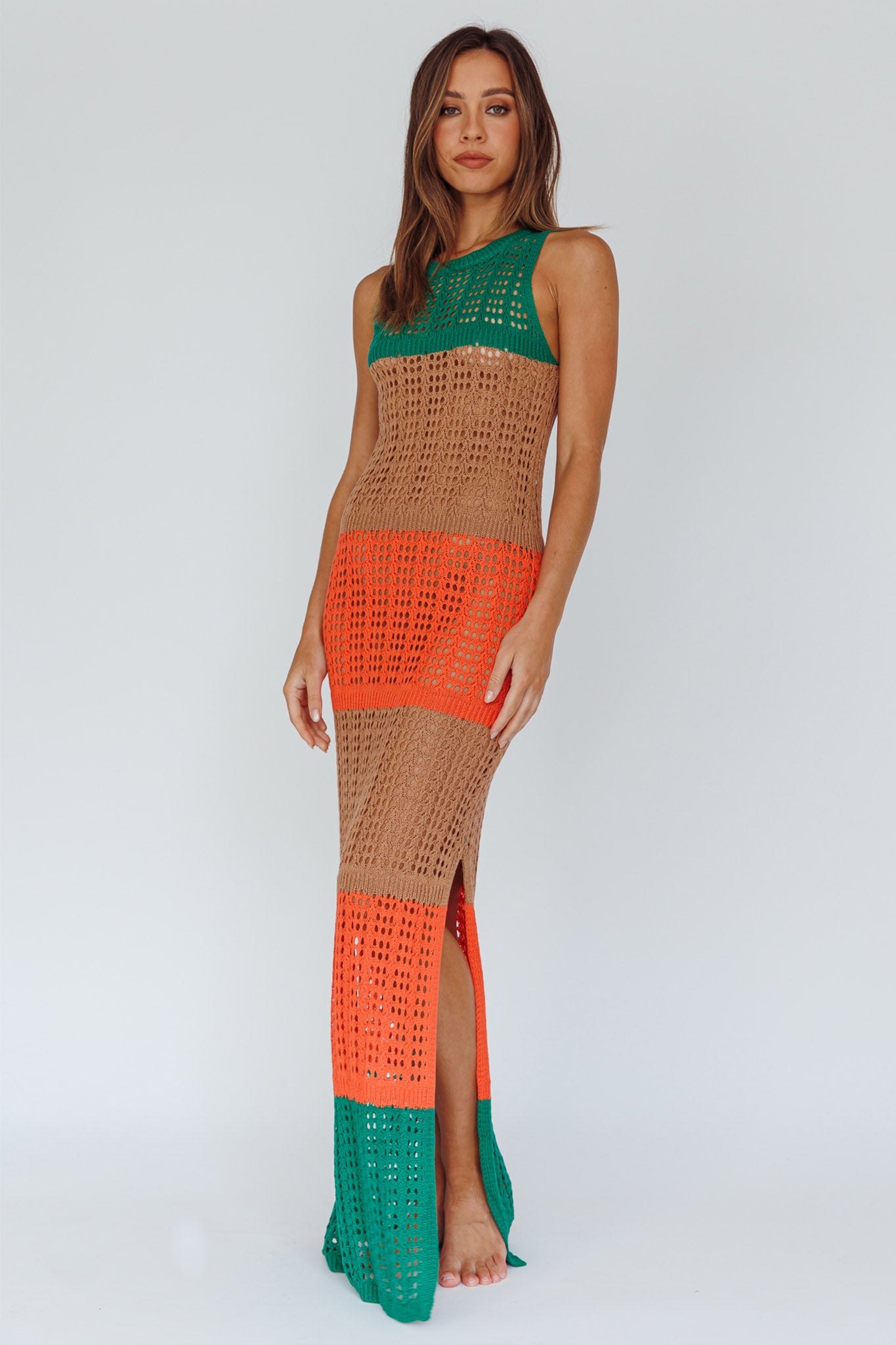 Wild Thing Crochet Maxi Dress Green by Selfie Leslie Australia