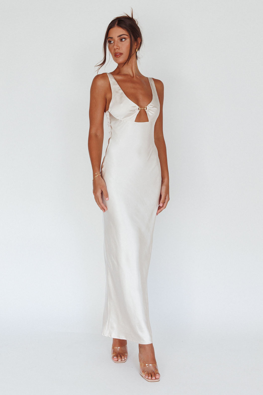 Blushing Beauty Horsebit Accent Maxi Dress Champagne by Selfie Leslie Australia