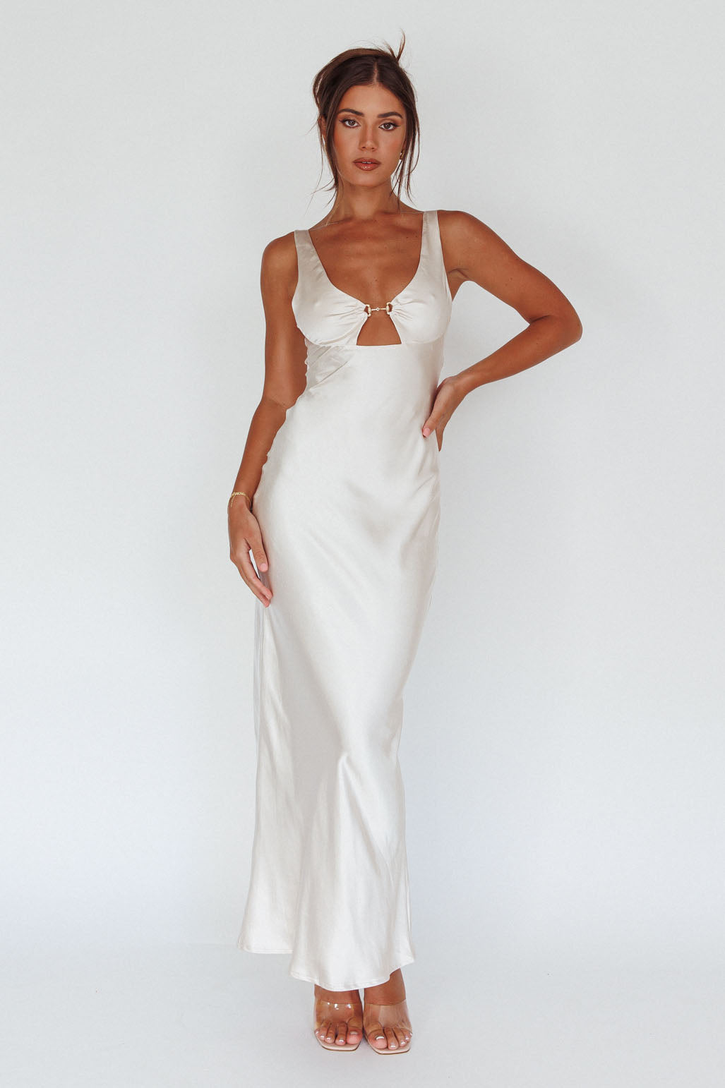 Blushing Beauty Horsebit Accent Maxi Dress Champagne by Selfie Leslie Australia