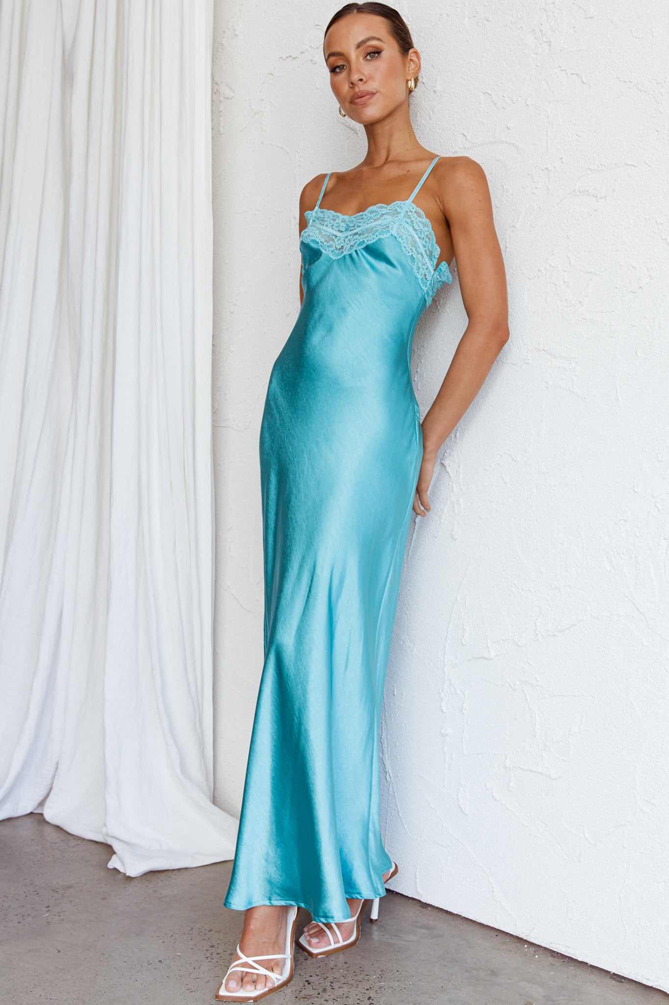 Shop the East Coast Lace Bust Midi Dress Aqua Blue