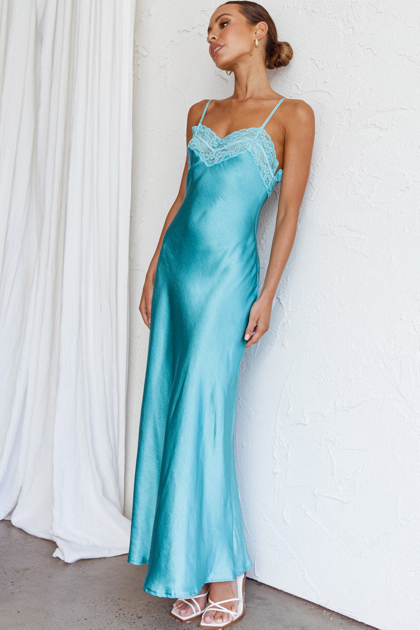 East Coast Lace Bust Midi Dress Aqua Blue | Selfie Leslie Australia