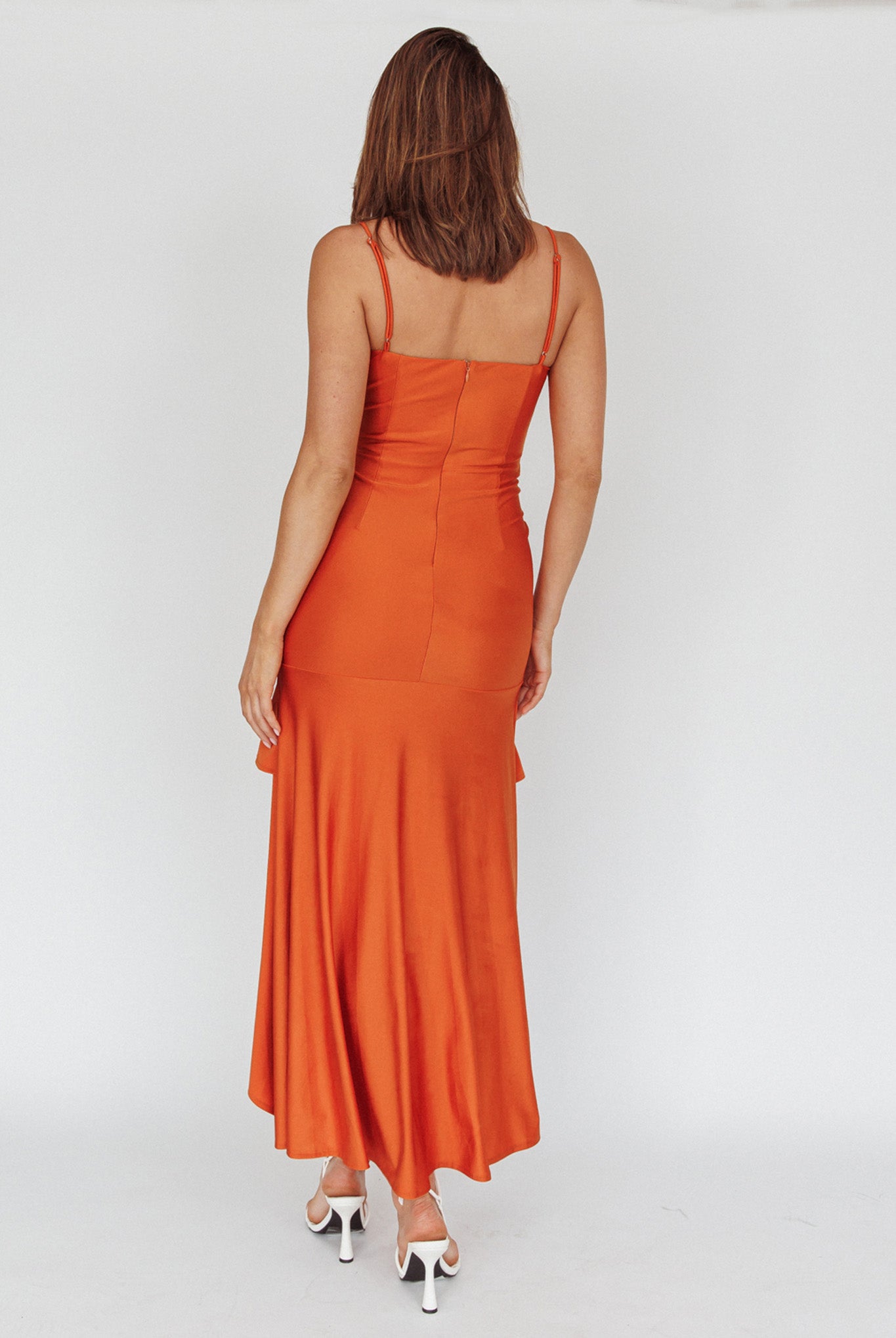 Rosalia Ruched Ruffle Maxi Dress Chocolate by Selfie Leslie Australia