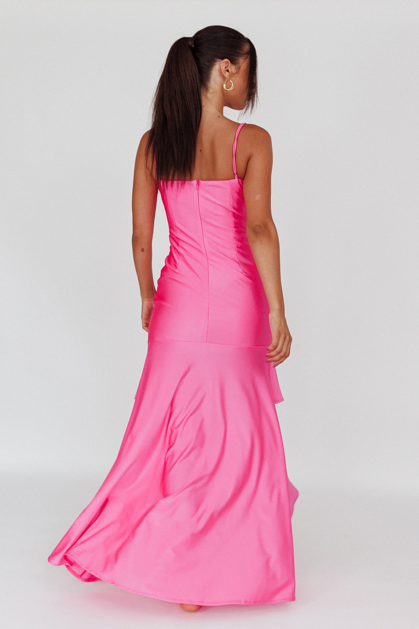 Rosalia Ruched Ruffle Maxi Dress Fuchsia by Selfie Leslie Australia