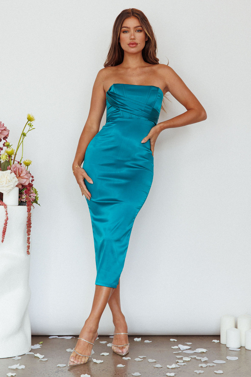 Still Mine Strapless Midi Dress Green by Selfie Leslie Australia