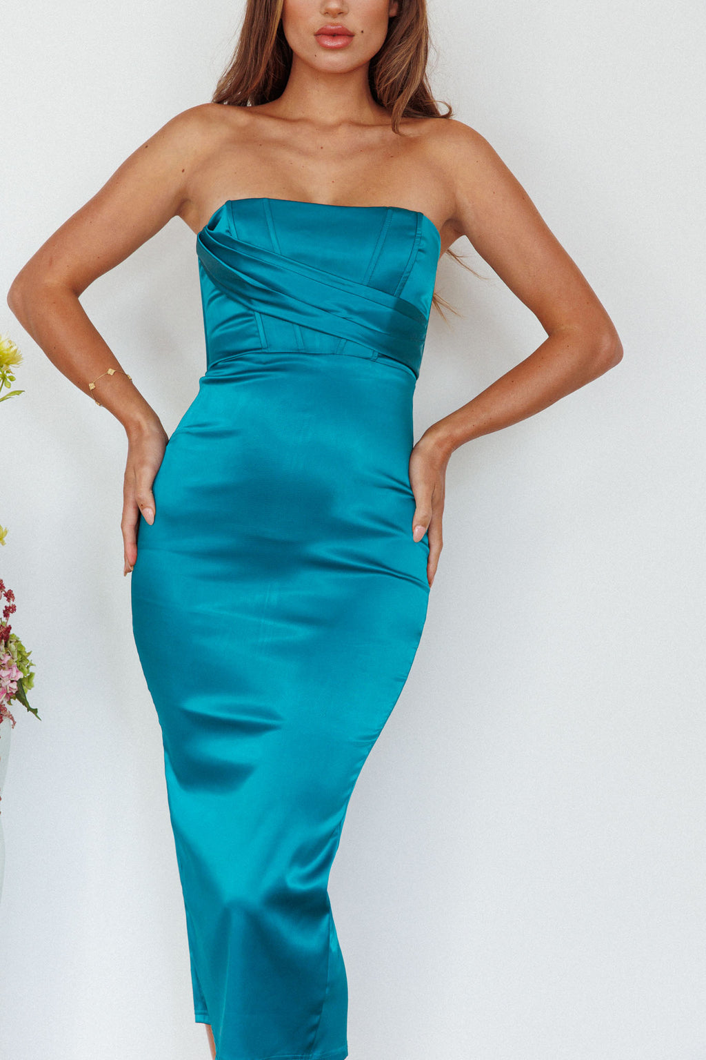 Still Mine Strapless Midi Dress Green by Selfie Leslie Australia