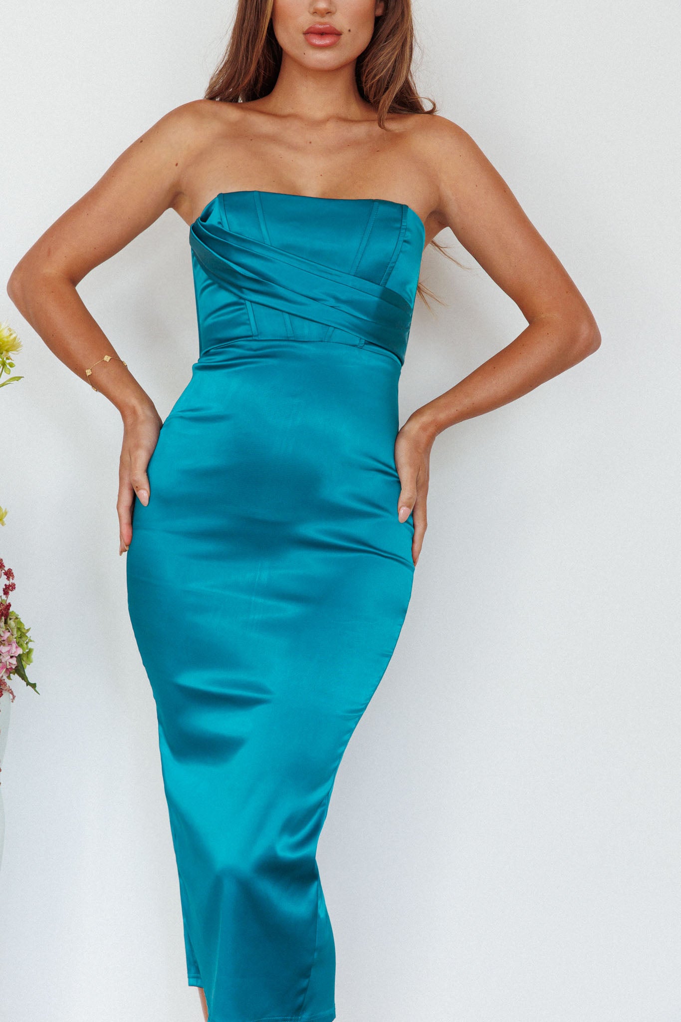 Still Mine Strapless Midi Dress Green by Selfie Leslie Australia
