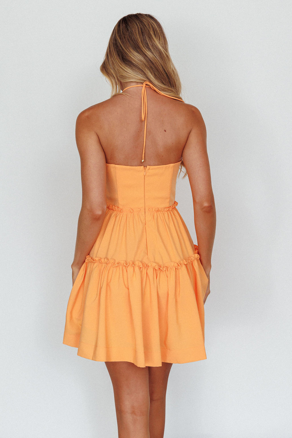 Sherbet Sunset Tied Neck Mini Dress Orange by Selfie Leslie Australia